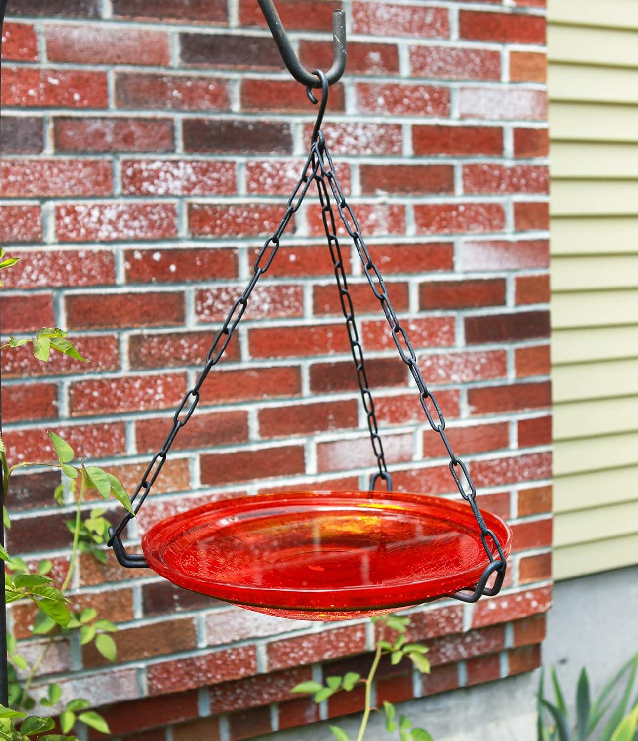 17" Reflective Crackle Glass Hanging Birdbath Bowl Red - Achla Designs: Weather-Resistant, No Assembly, Iron Chain