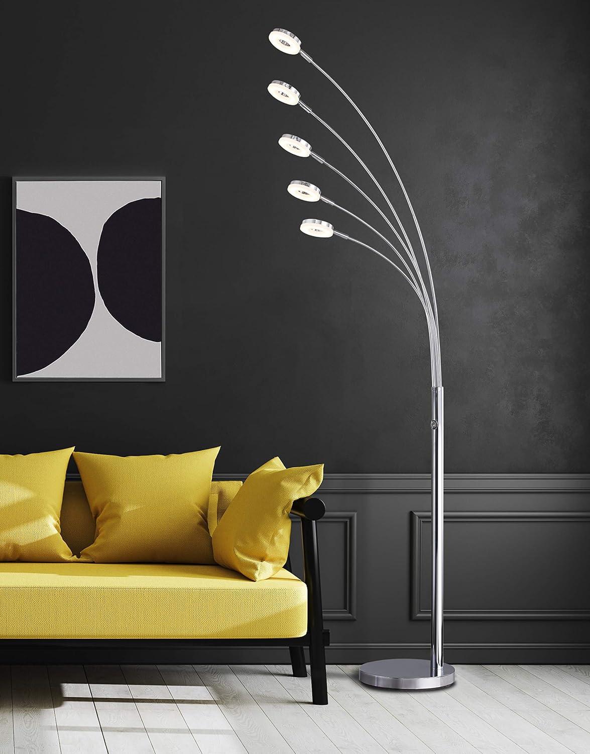 Modern Chrome 5-Arched LED Floor Lamp with Touch Dimmer