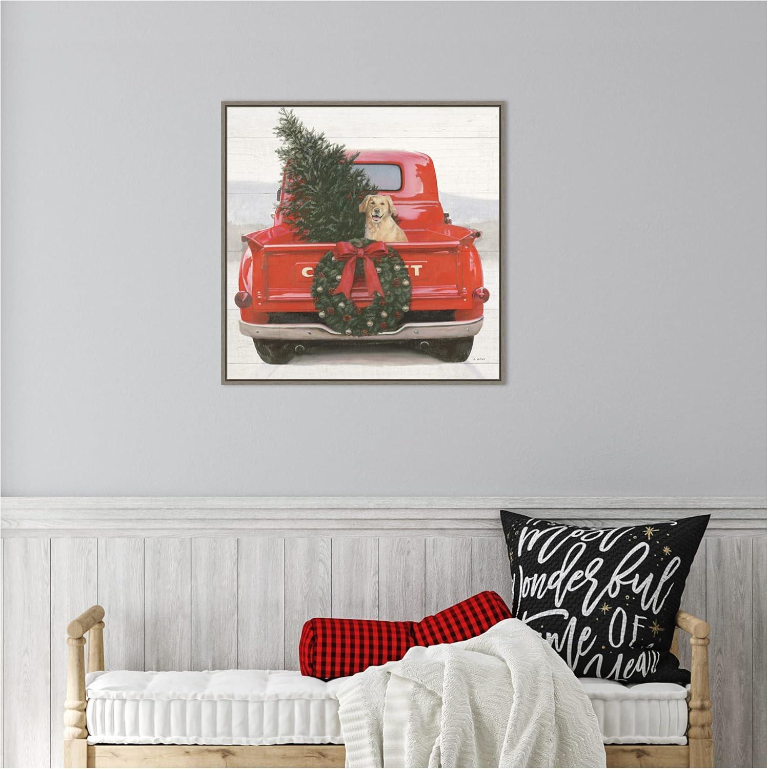 Amanti Art Christmas in the Heartland IV Dog Framed Canvas Wall Art Print