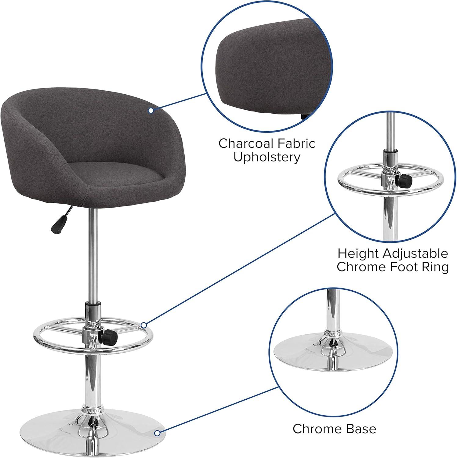 Charcoal Fabric Swivel Adjustable Barstool with Chrome Base