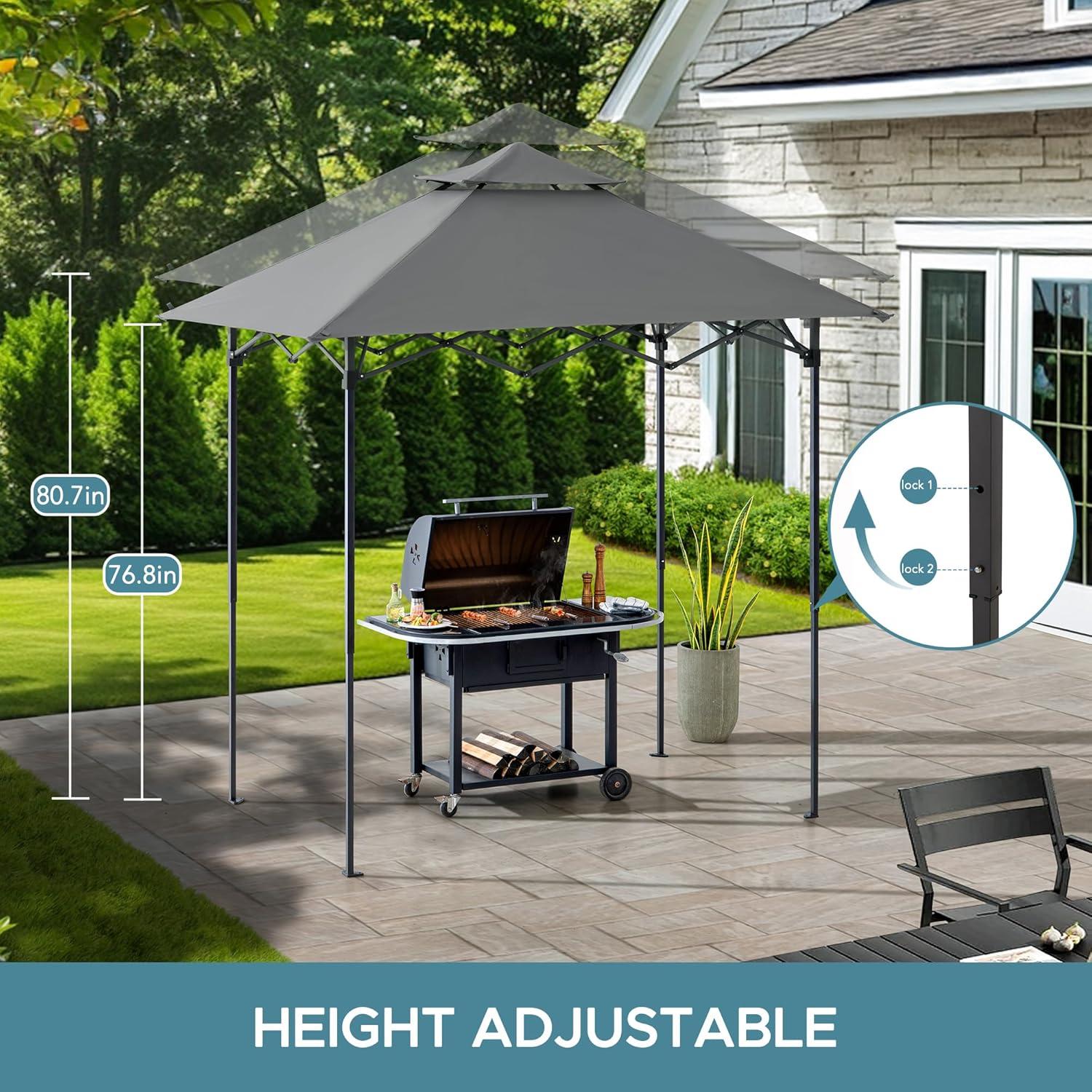 SUNJOY 8' x 5'  Pop up Grill Gazebo Double Tiered Outdoor Gazebo Standing-Height Canopy with Magnetic LED Light, Adjustable Ceiling Height, for BBQ,Picnics, Outdoor Events & Reviews | Wayfair
