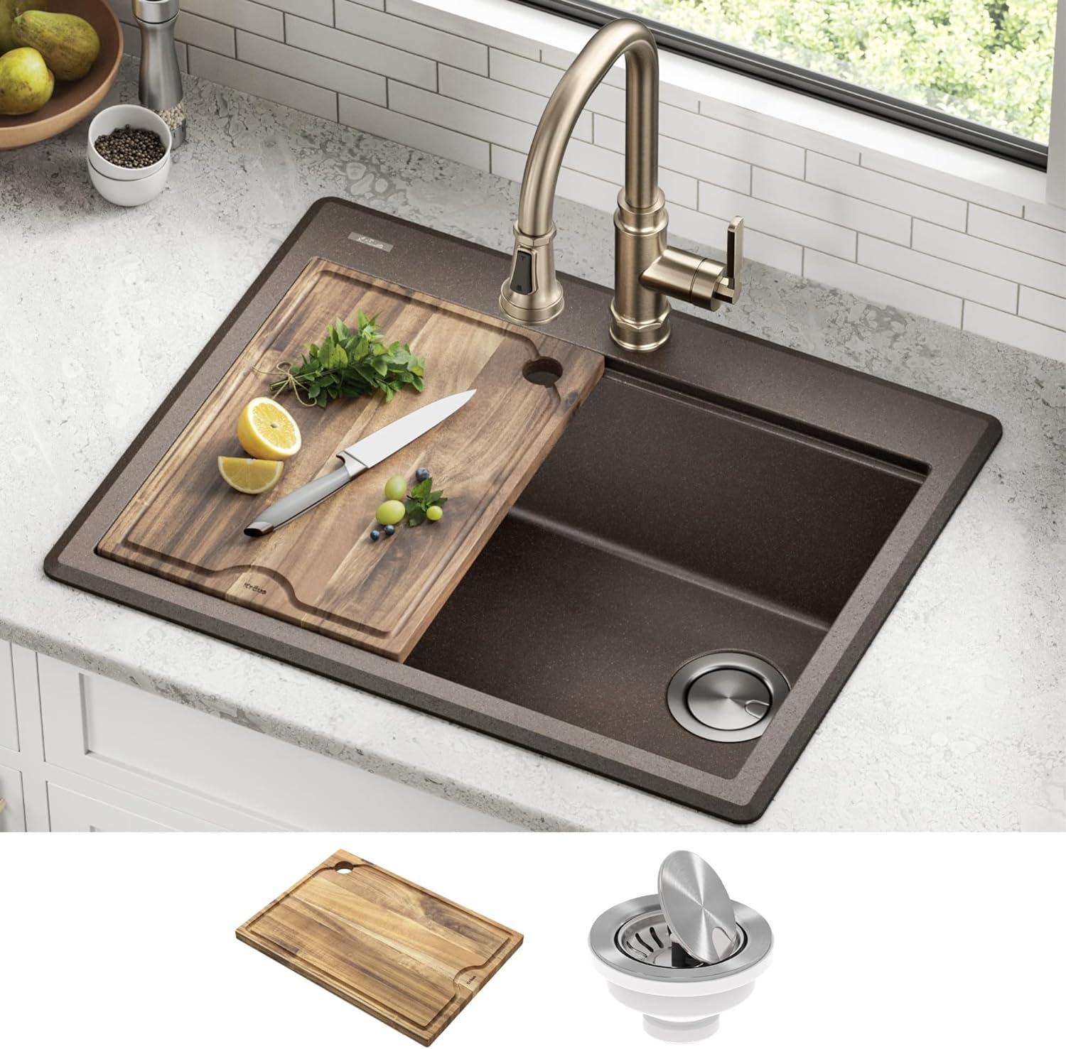 KRAUS Bellucci Granite Composite Workstation Drop-In Top Mount Single Bowl Kitchen Sink with Accessories