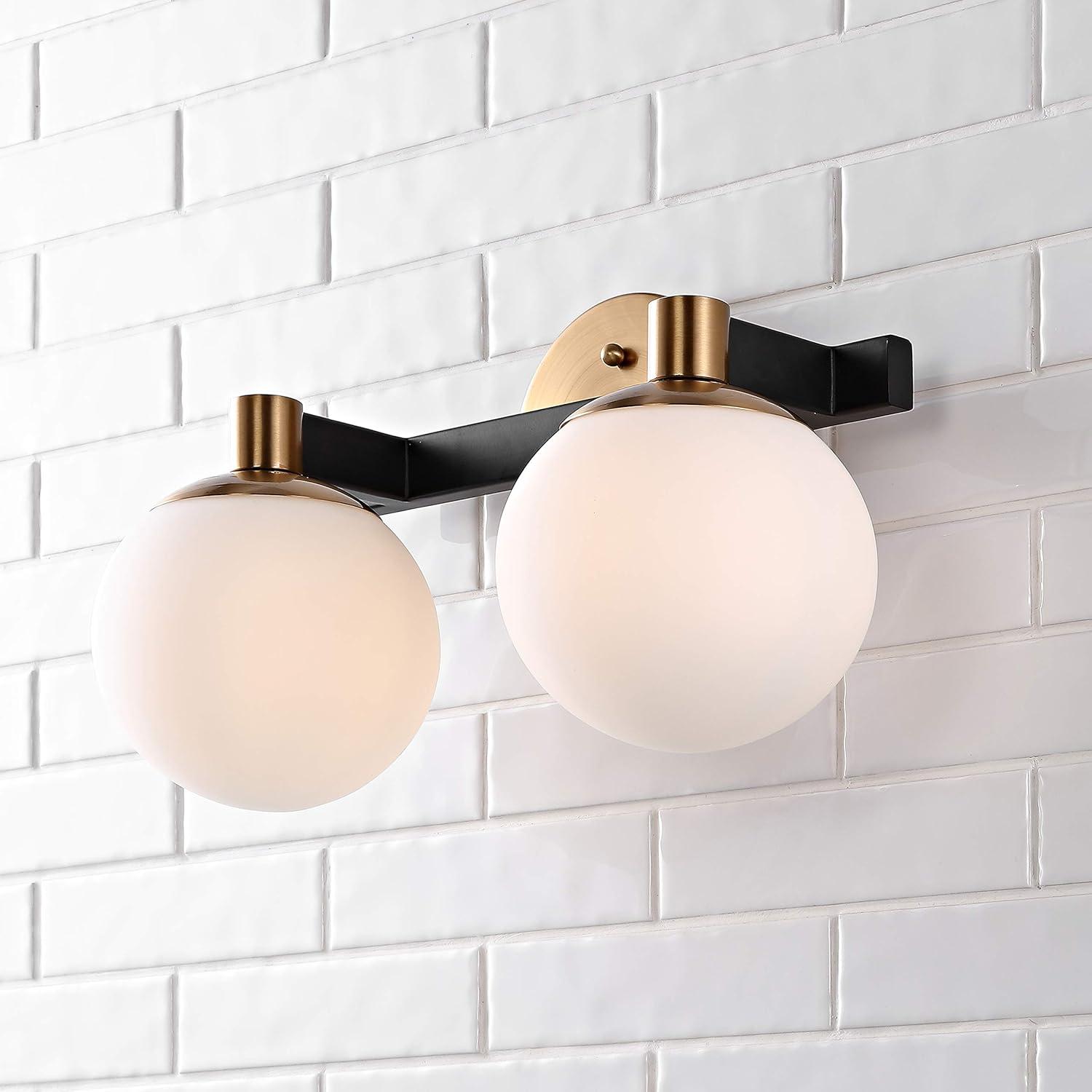 Modernist Globe 15.25" 2-Light Metal/Frosted Glass Modern Contemporary LED Vanity, Brass Gold/Black