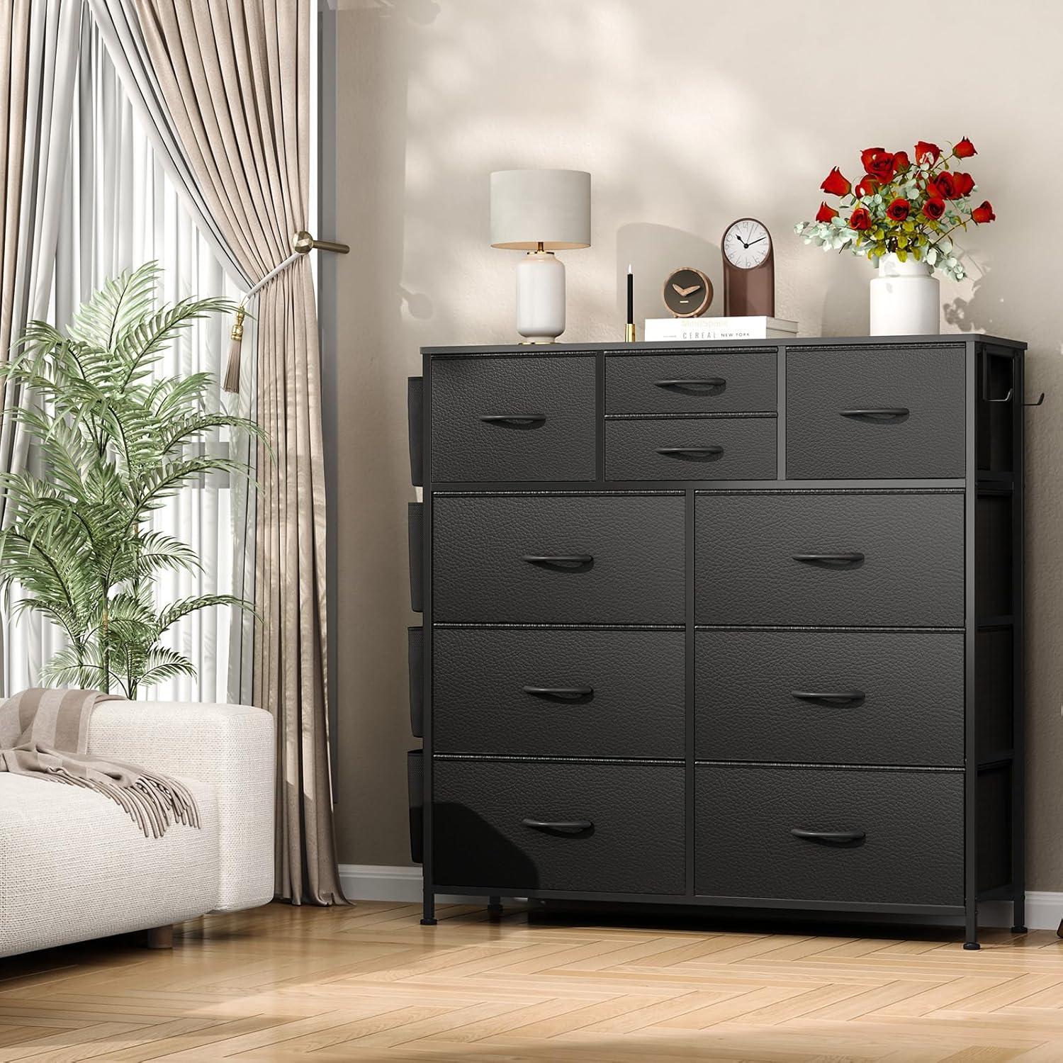 Sienna-Marie 10 - Drawer Dresser, Chest of Drawers for Bedroom with 4 Side Pockets and 2 Hooks