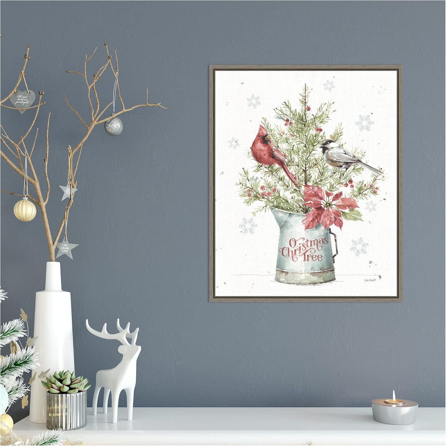 Christmas Chickadee and Cardinal Framed Canvas Print, 20" x 23"