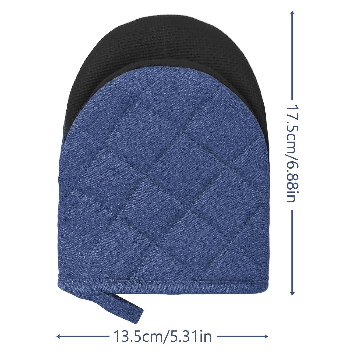 1 Pair Short Oven Mitts, Heat Resistant Silicone Kitchen Mini Oven Mitts for 500 Degrees, Non-Slip Grip Surfaces and Hanging Loop Gloves, Baking Grilling Barbecue Microwave Machine Washable C42