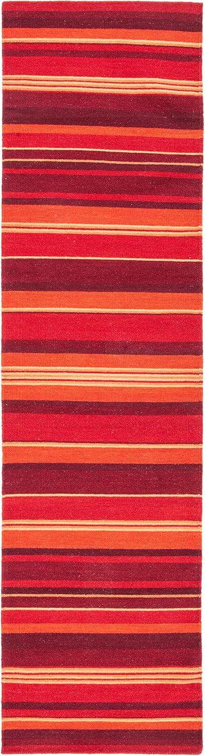 Handmade Red and White Striped Wool Kilim Rug, 2' 3" x 9'