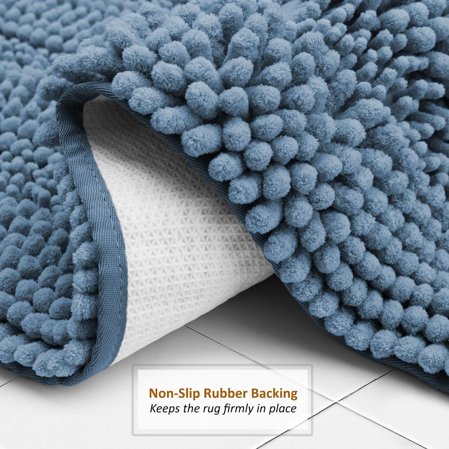 Hearth & Harbor Striped Bathroom Rug, Ultra Soft Large Chenille Bath Mat - Blue Heaven