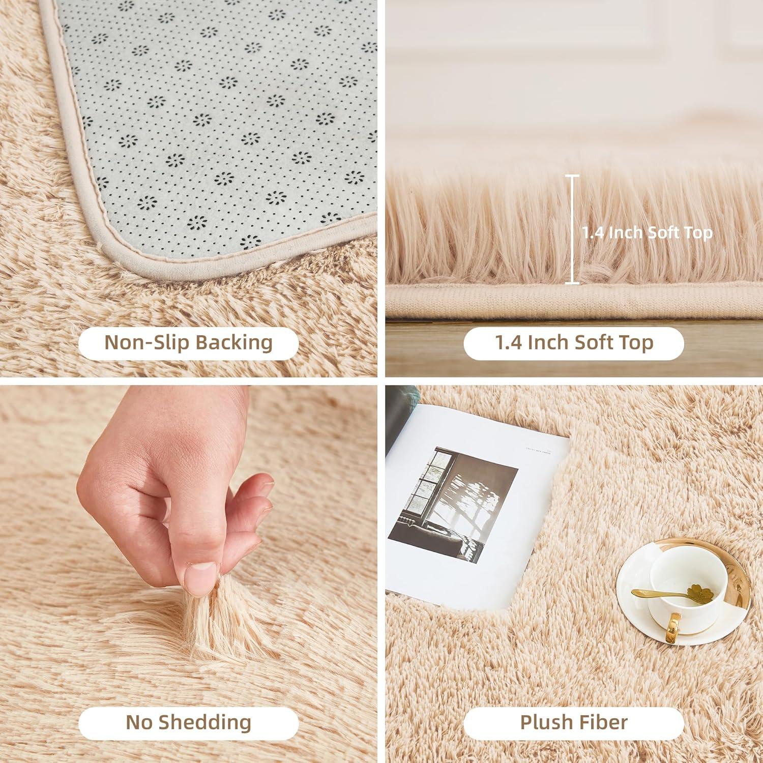 FlyDOIT Large Area Rugs for Living Room, 5x8 Feet Tie-Dyed Beige Shaggy Rug Fluffy Throw Carpets, Ultra Soft Plush Modern Indoor Fuzzy Rugs for Bedroom Girls Kids Nursery Room Dorm Home Decor