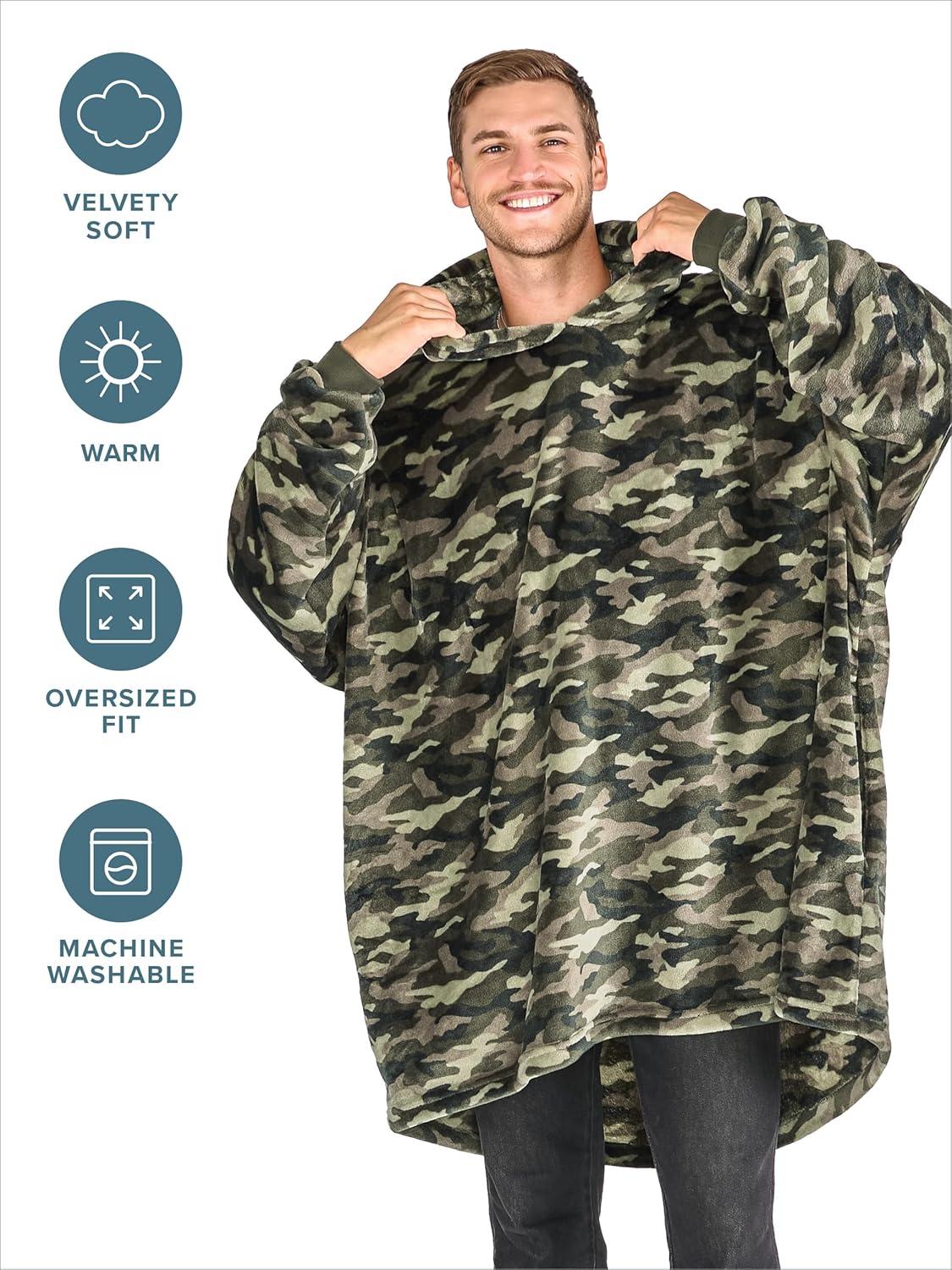 Adult Bare Homey B-Chill Microplush Wearable Blanket, Camo - Green