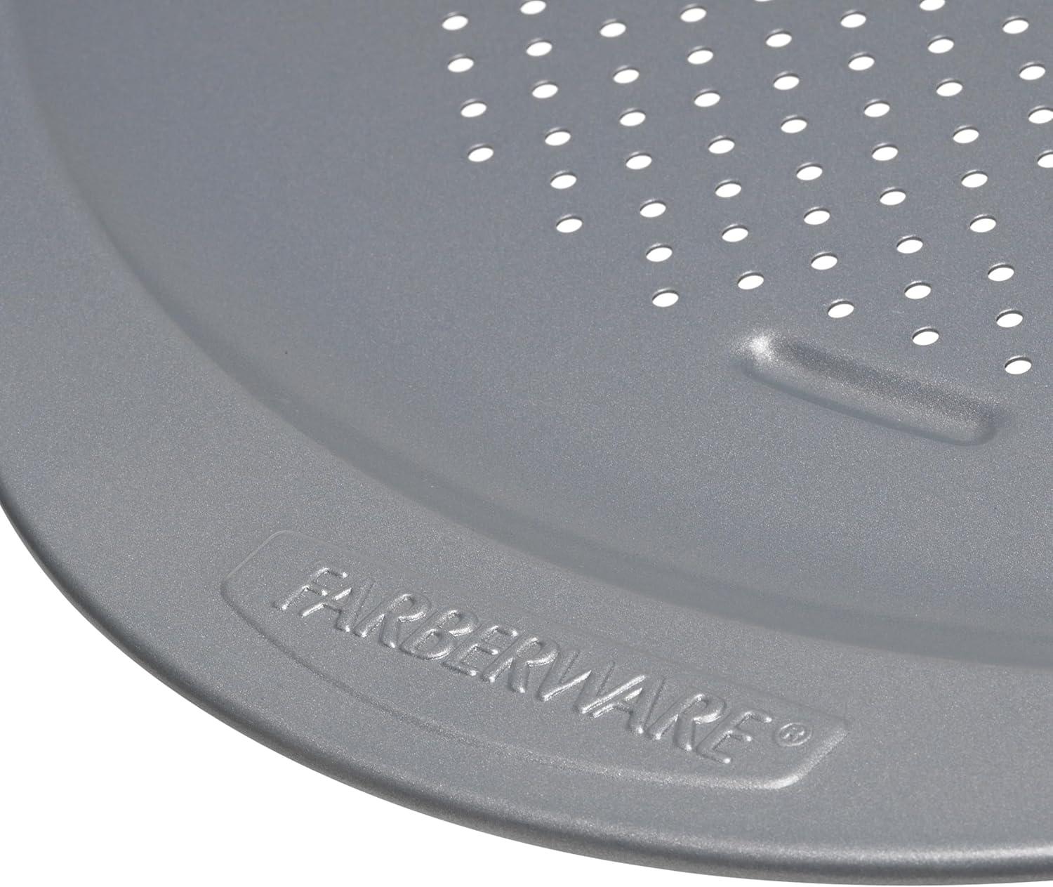 Farberware Nonstick 13" Pizza Crisper: Steel Round Baking Dish, Hand Wash, Gray, Nonstick Cooking Surface