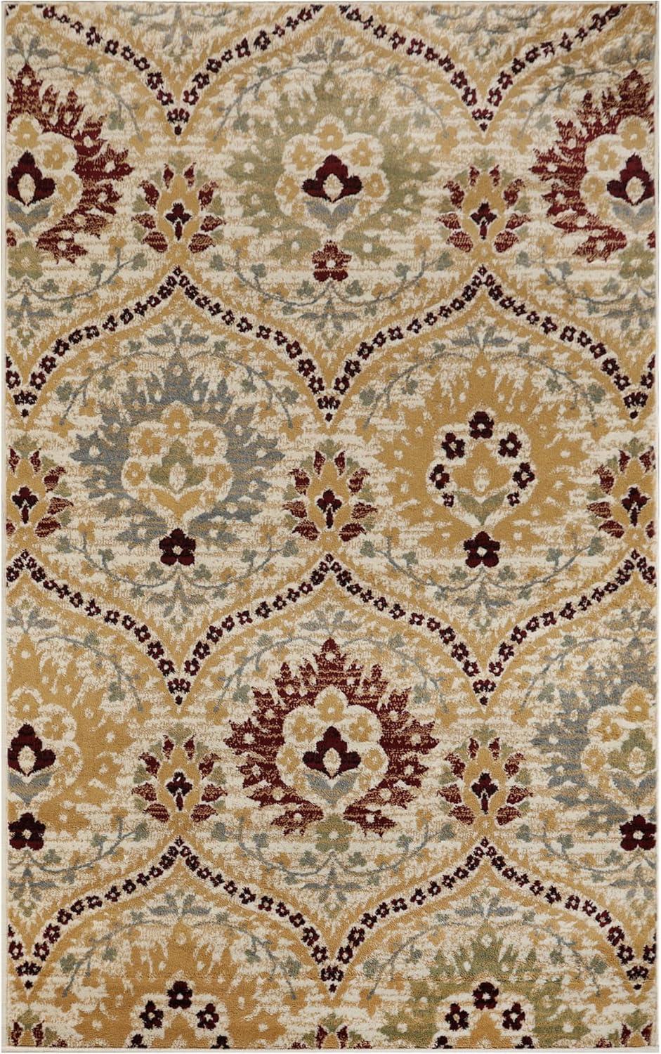 Camel Floral Damask Flat Woven Synthetic Area Rug, 8' x 10'