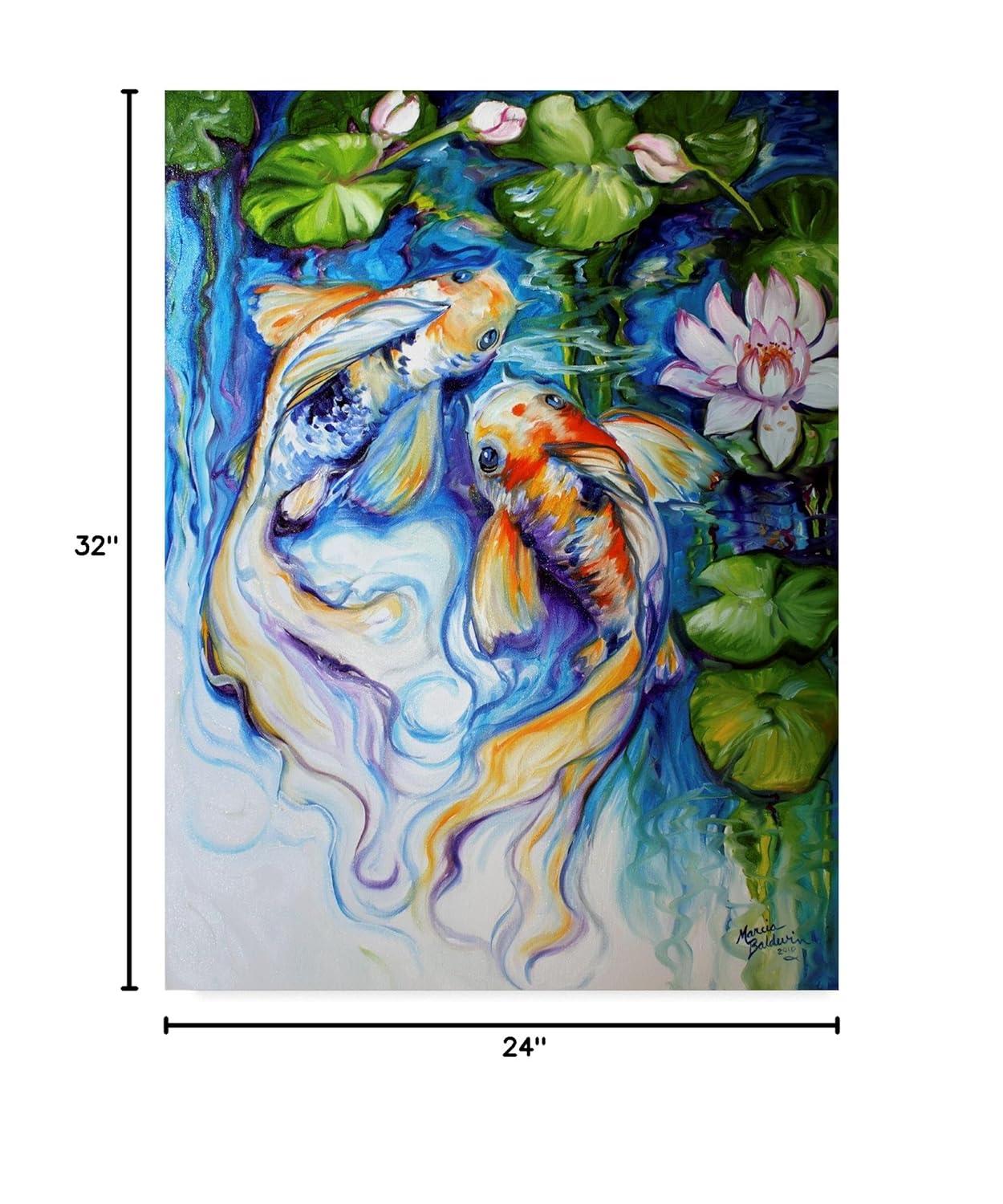 Trademark Fine Art Marcia Baldwin " Koi Koi And Lily " by Marcia Baldwin