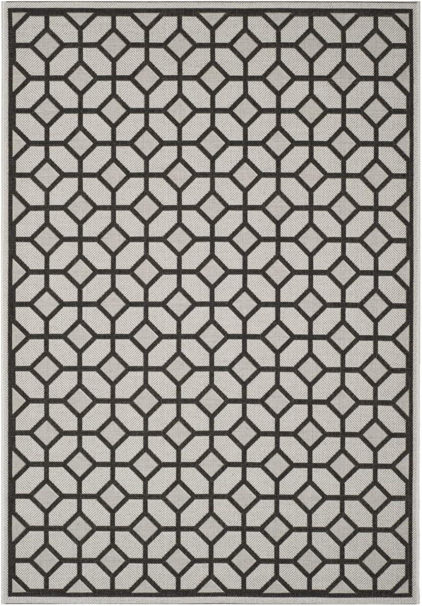 Theo Round Gray Geometric Stain-Resistant Synthetic Rug