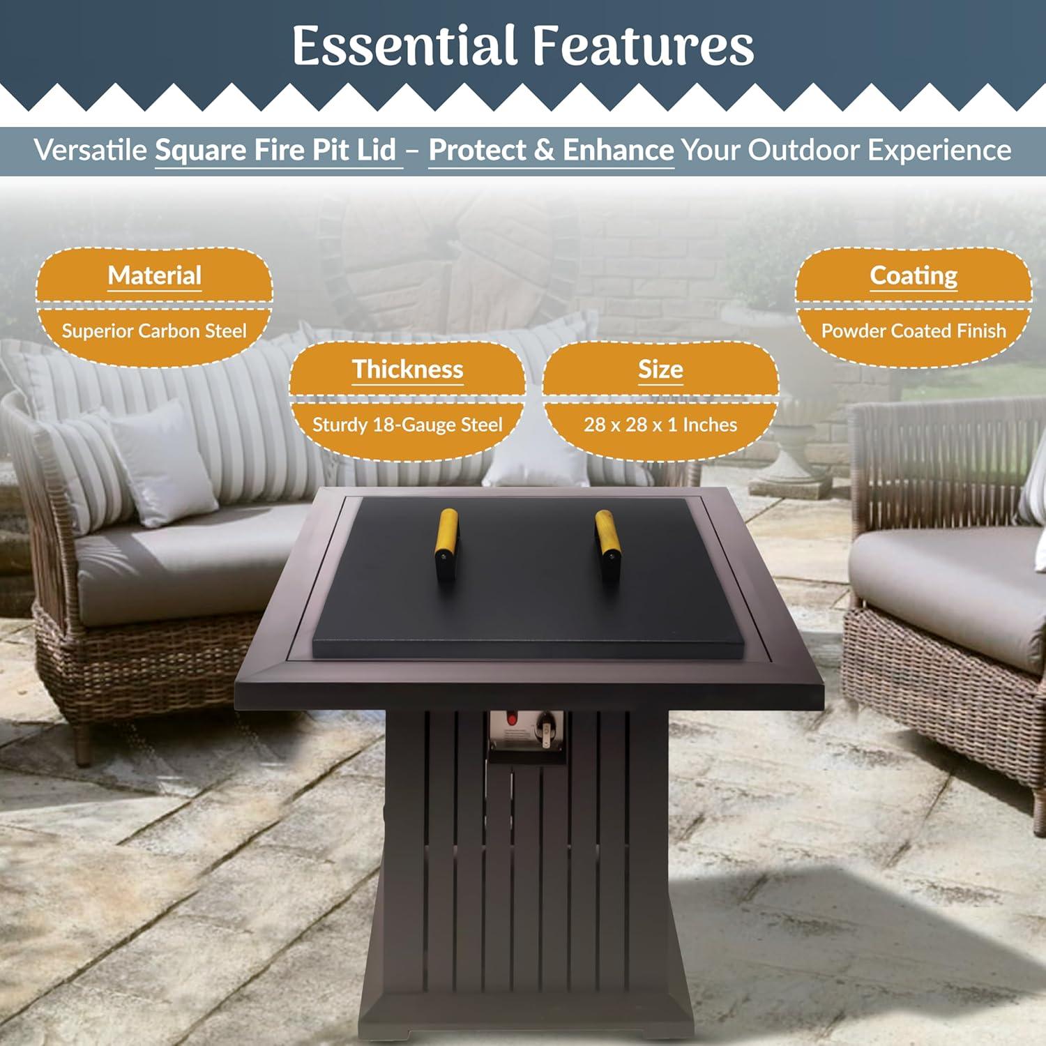 FEBTECH Fire Pit Snuffer Lid - Fire Pit Lid Square 34X34 Fire Pit Cover Square, Rust Resistant Firepit Lid,Carbon Steel Fire Pit Table Lid Square, Compatible For Firepit & Firepit Table Inside Dia Up To 32".