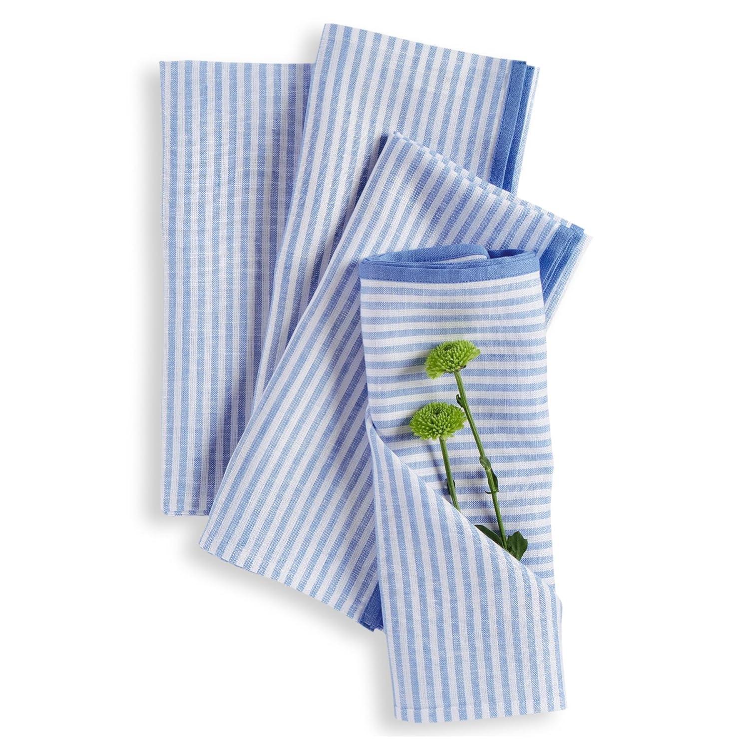 Solino Home Narrow Stripe - 100% Pure Linen Dinner Napkins (Set of 4)