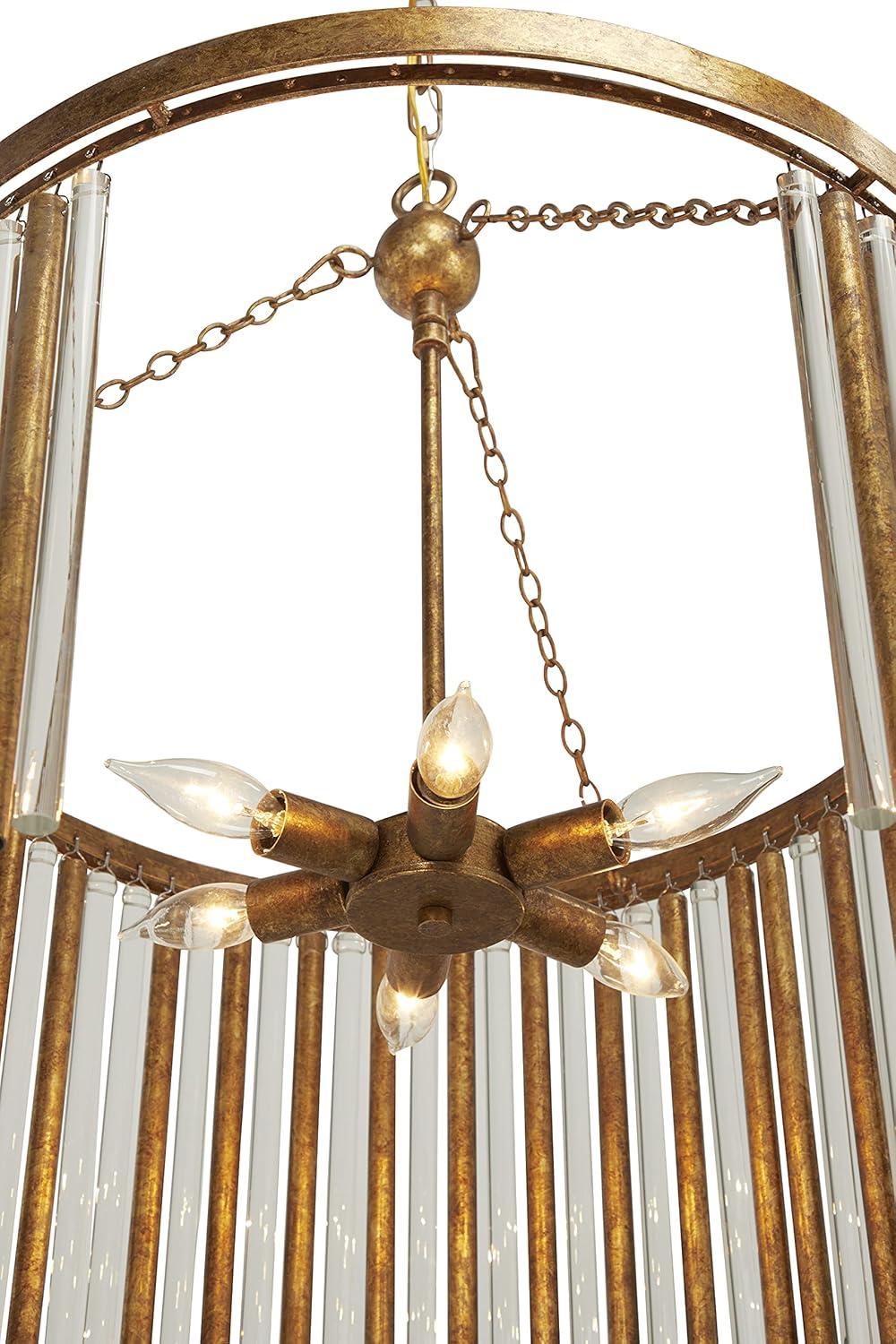 DecMode 22" x 25" Brass Metal Crystal Embellished 6 Light Chandelier with Link Style Chain, 1-Piece