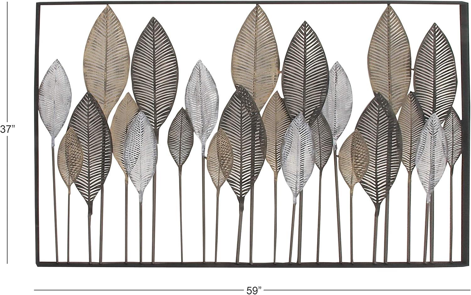 DecMode Bronze Metal Tall Cut-Out Leaf Wall Decor with Intricate Laser Cut Designs