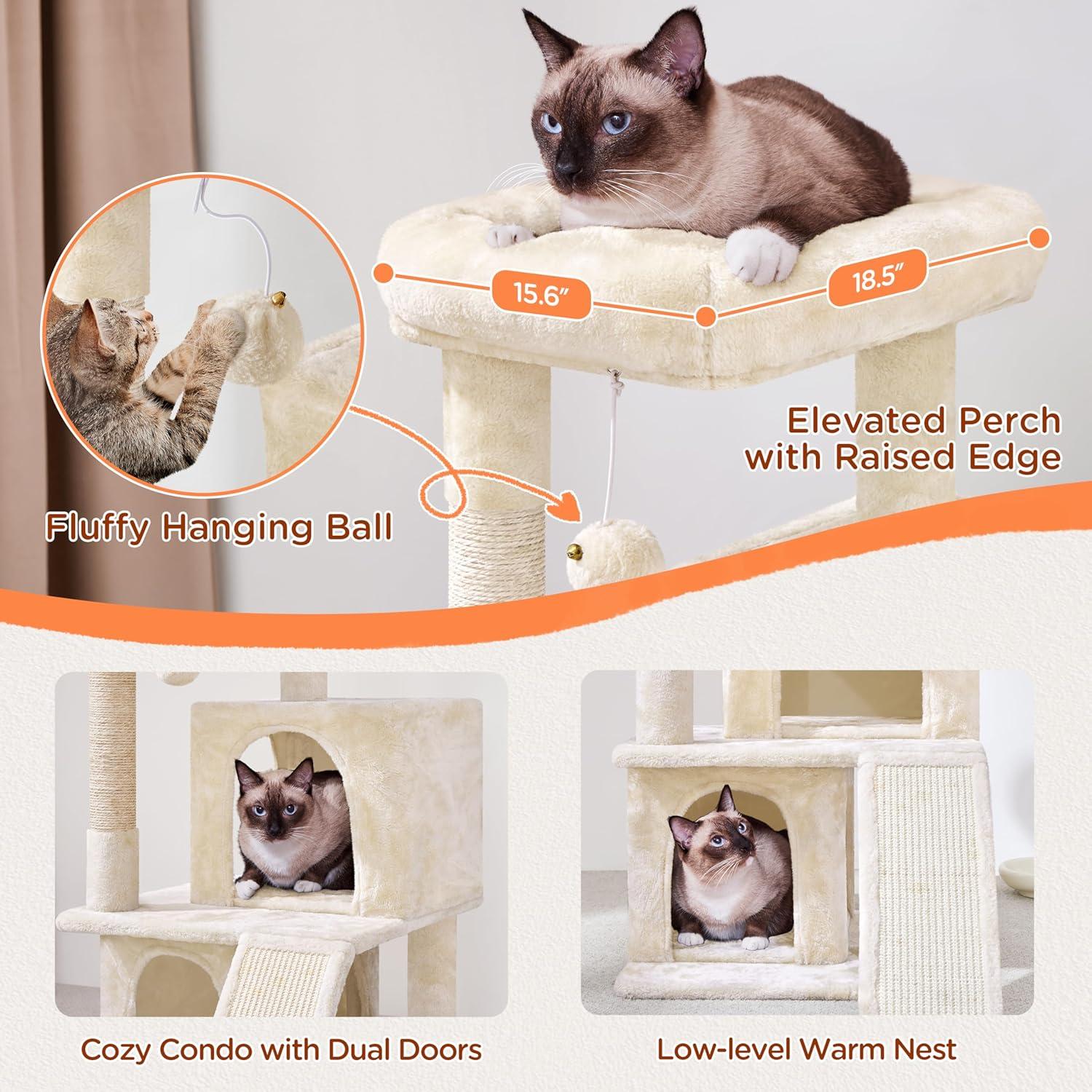 ZENY 36-in Cat Tree & Condo Scratching Post Tower, Beige