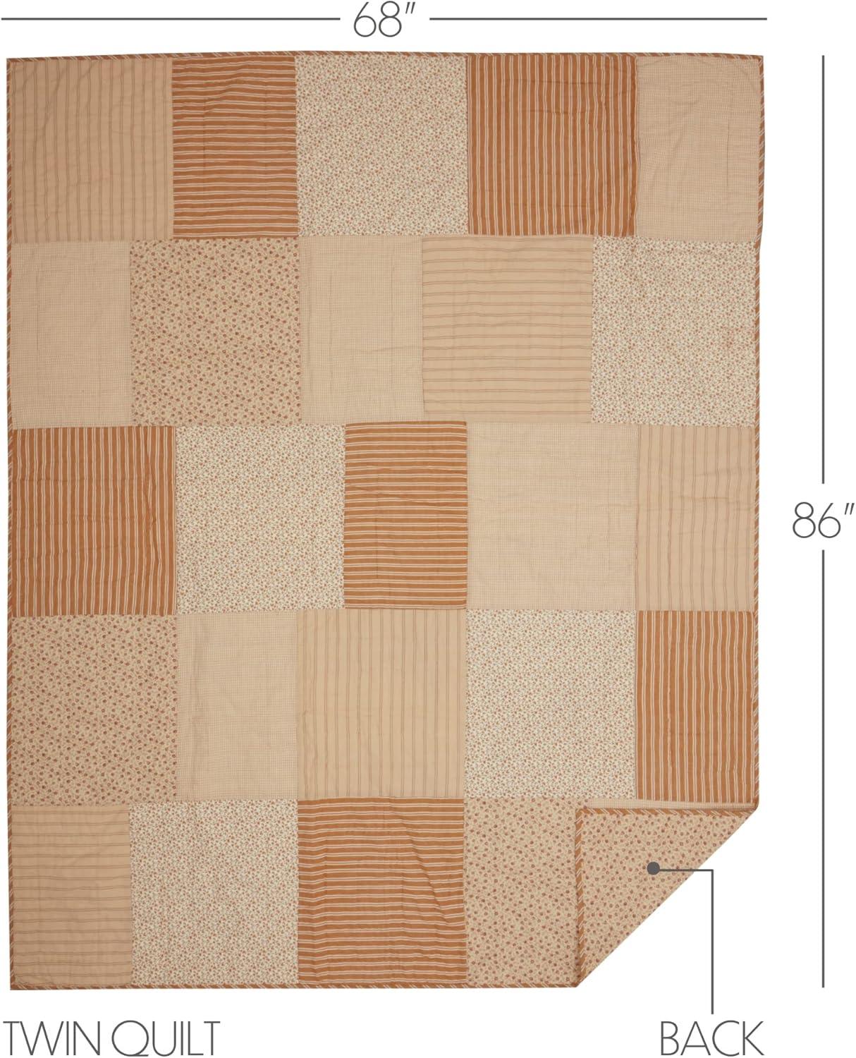 Golden Striped and Floral Reversible Twin Cotton Quilt