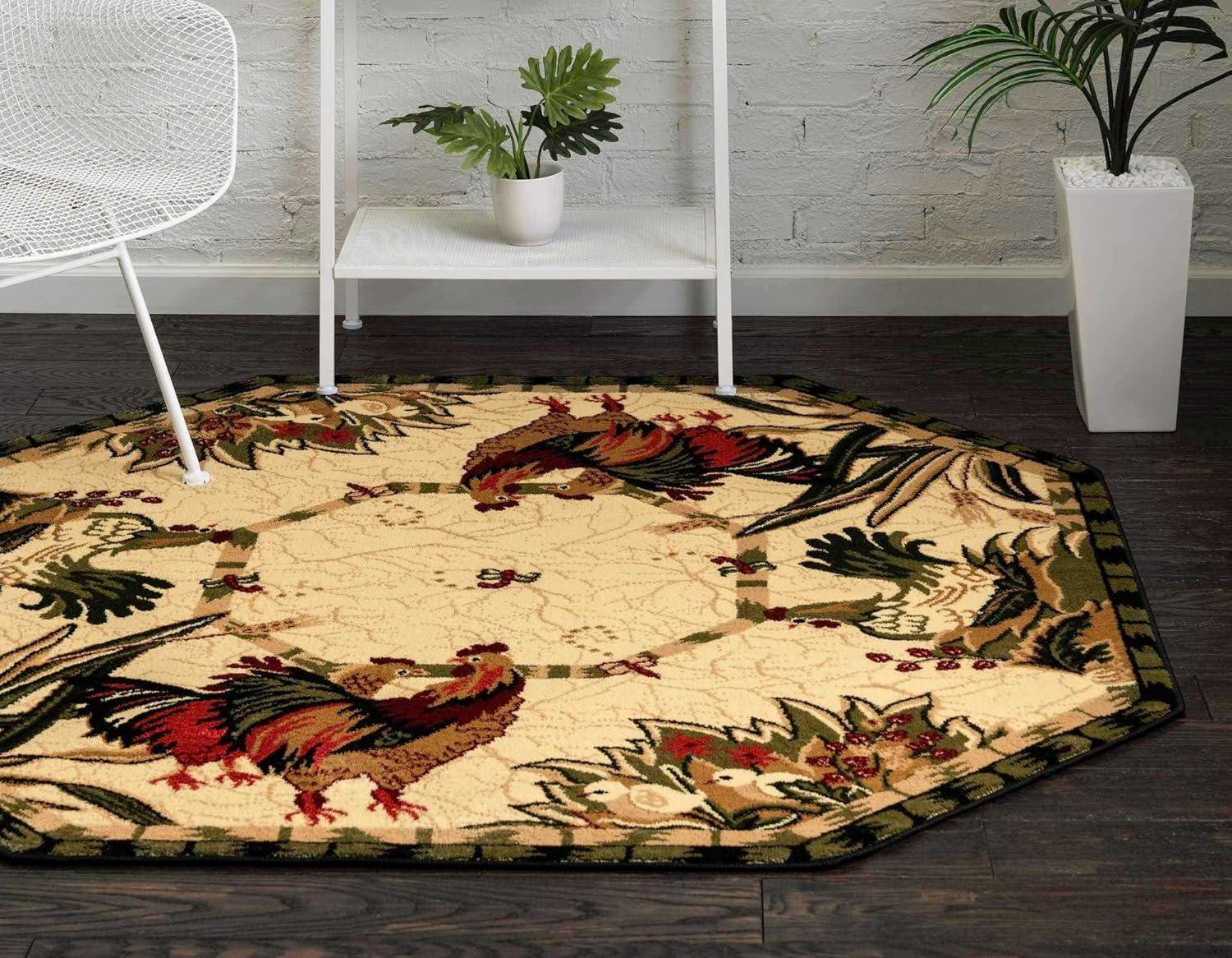Unique Loom Barnyard Collection Area Rug - Farm (5' 3" Octagon Cream/Black)