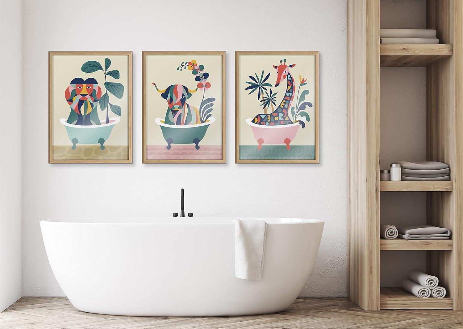 Mid-Century Modern Colorful Lion in Bathtub Framed Print