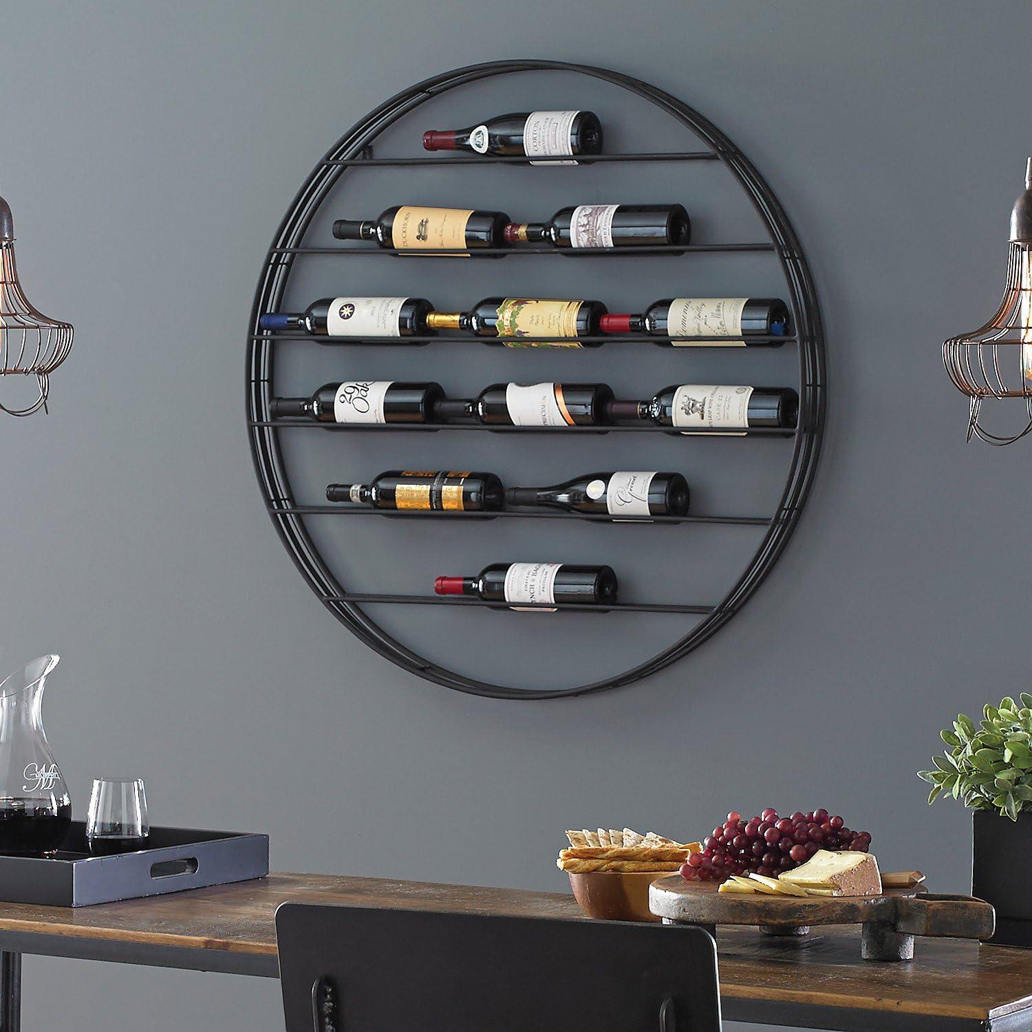 Black Powder-Coated 12-Bottle Wall Mounted Wine Rack