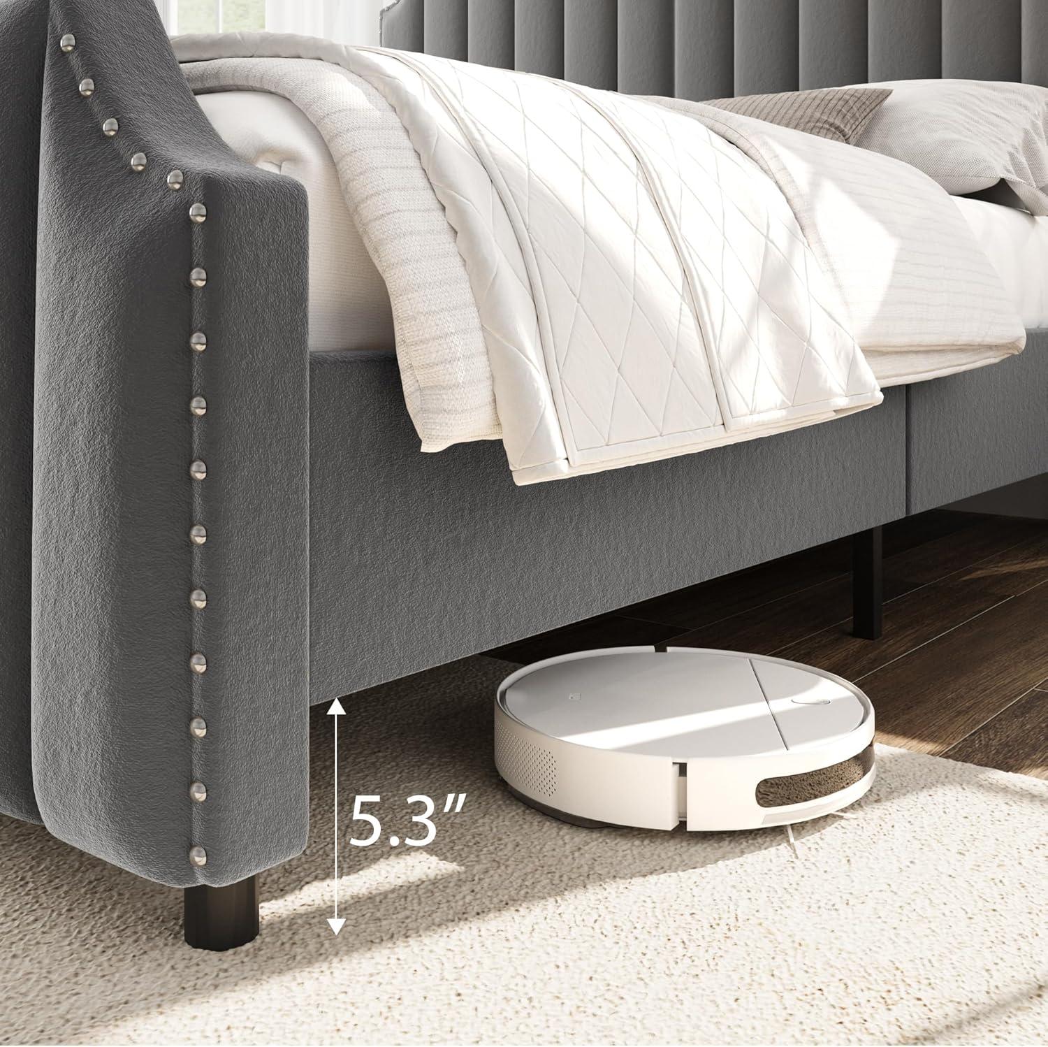 Queen Size Platform Bed Frame with 50.2" Headboard, Velvet Upholstered Bed Frame Queen with Vertical Channel Tufted Headboard & Footboard,Light Gray