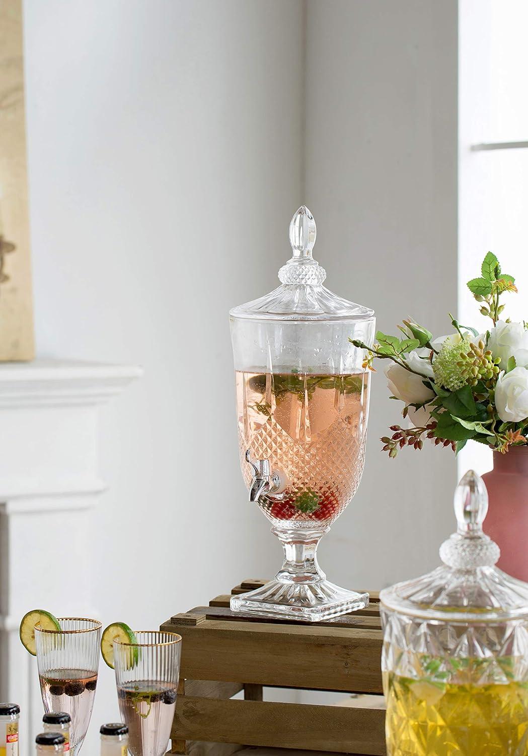 Modern Luxurious Beverage Drink Dispenser Crystal Glass Base and Lid Parties Weddings Events Catering 6.7" x 6.7" x 19"