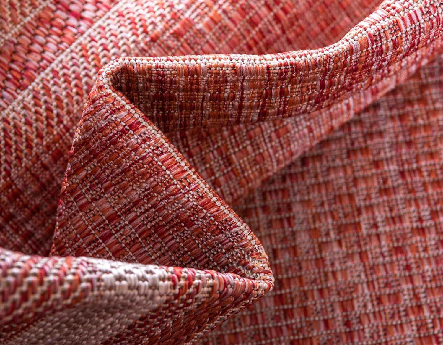Unique Loom 7' 1 x 10' 0 Rectangle Indoor/Outdoor Border Rust Red Area Rug