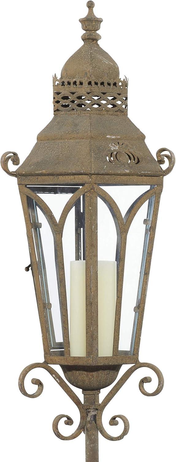 Rustic Elegance 56" Rust Brown Iron & Glass Hanging Candle Lantern