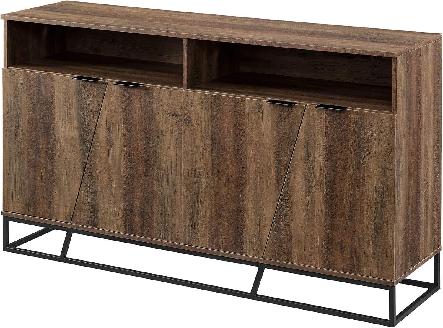 Rustic Oak 58" Angled Door Sideboard with Open Shelf Storage