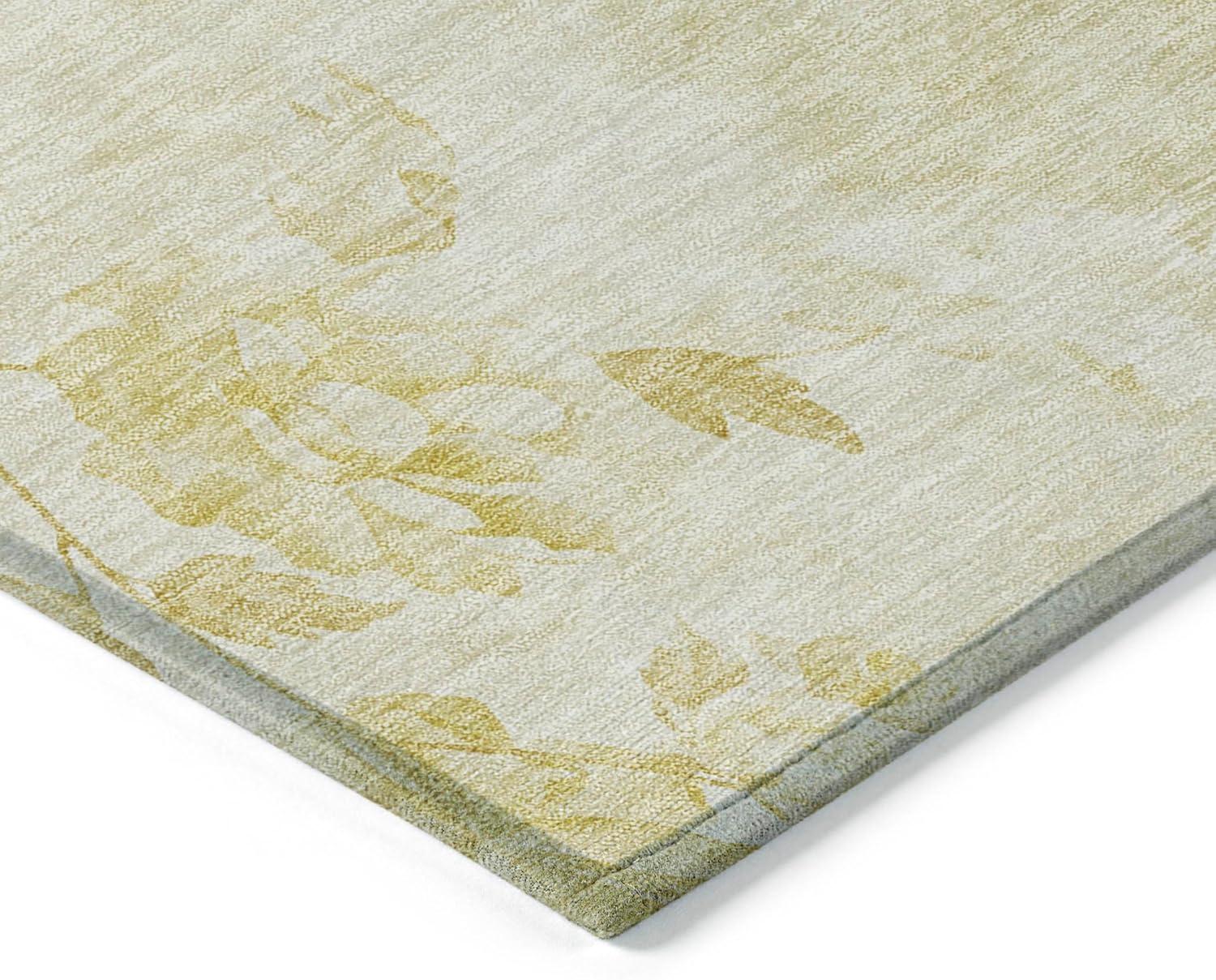 Gold Floral Synthetic Rectangular Washable Area Rug