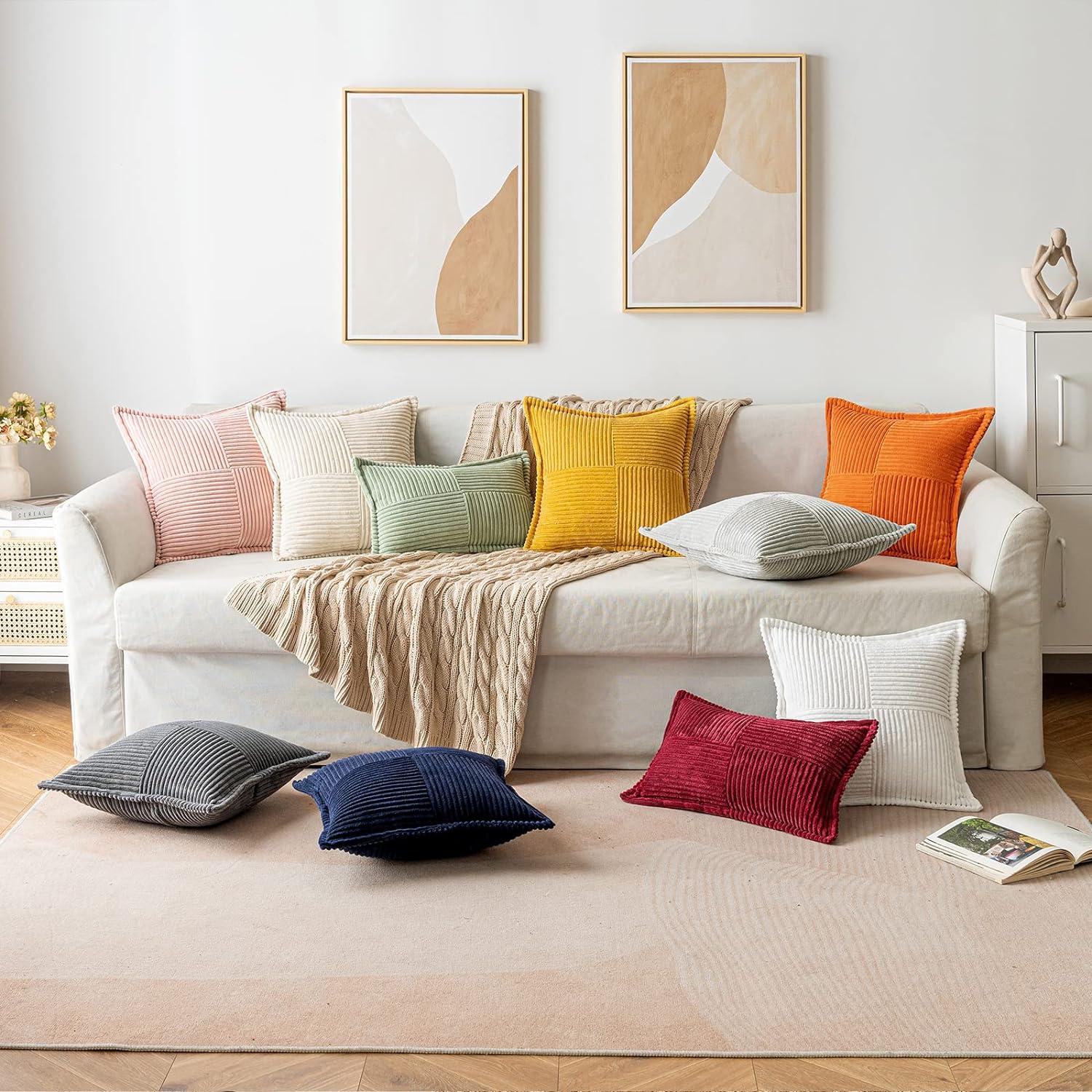 Line Apparel ecommerce Corduroy Pillow Covers With Splicing Set Of 2