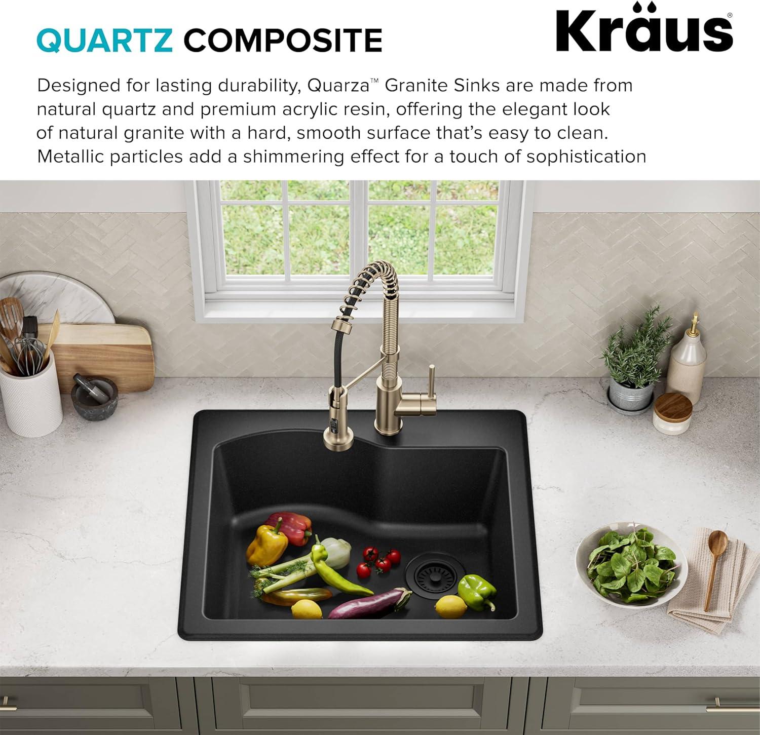KRAUS Quarza™ 25" L Dual Mount Single Bowl Granite Kitchen Sink