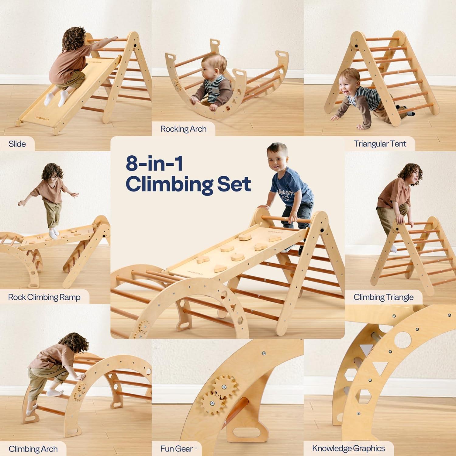 8 In 1 Pikler Triangle Set Wooden Climber