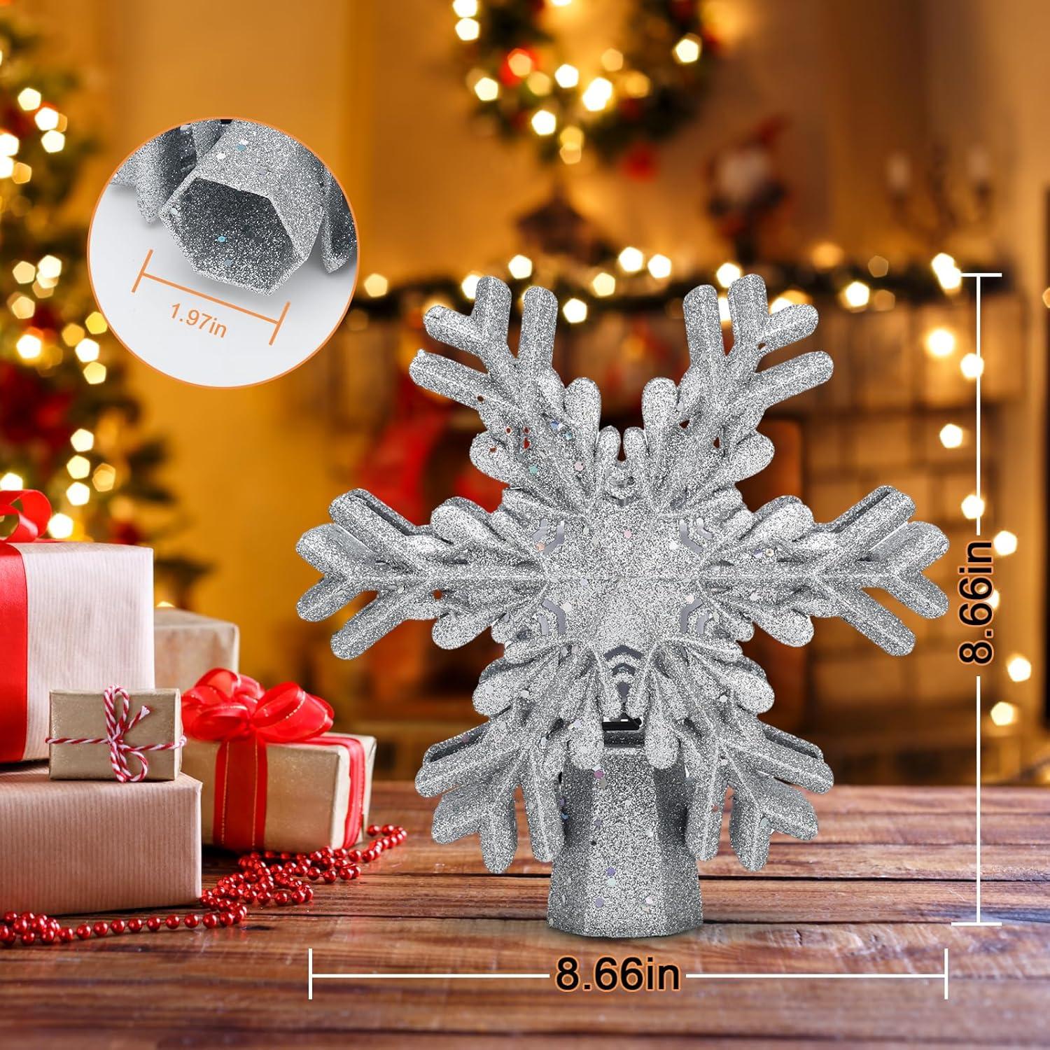 Silver Glitter 3D Snowflake LED Christmas Tree Topper