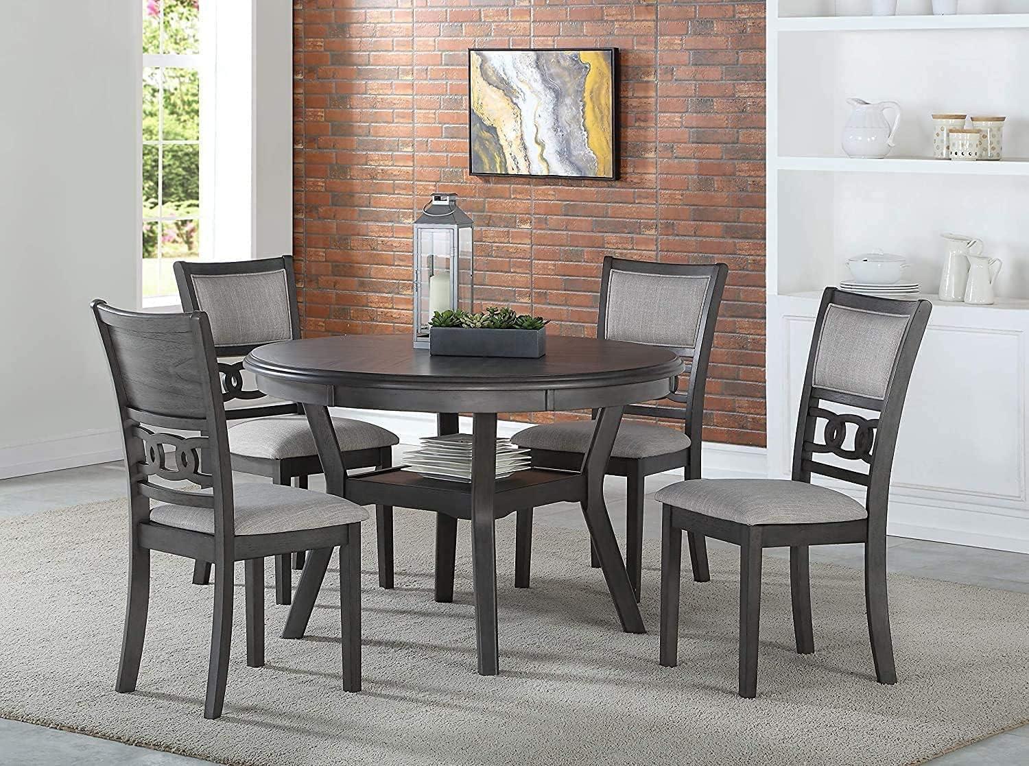 Gray 47-Inch Round Solid Wood Dining Set with 4 Chairs