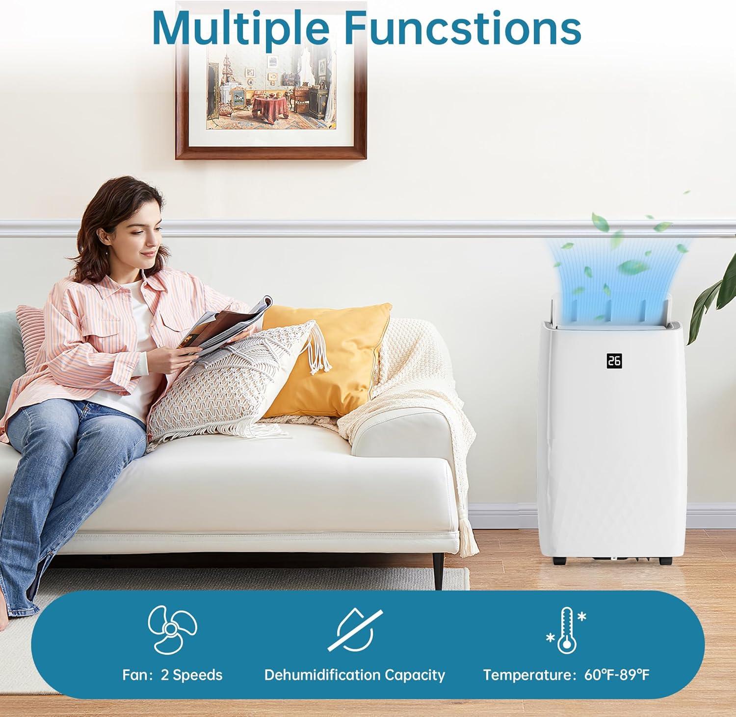 M optimized 12000Btu Portable Air Conditioner 4-in-1 Portable AC Unit Cool up to 550 sq.ft, Portable Air Conditioners with Remote Control & Window Kit1-24H Timers