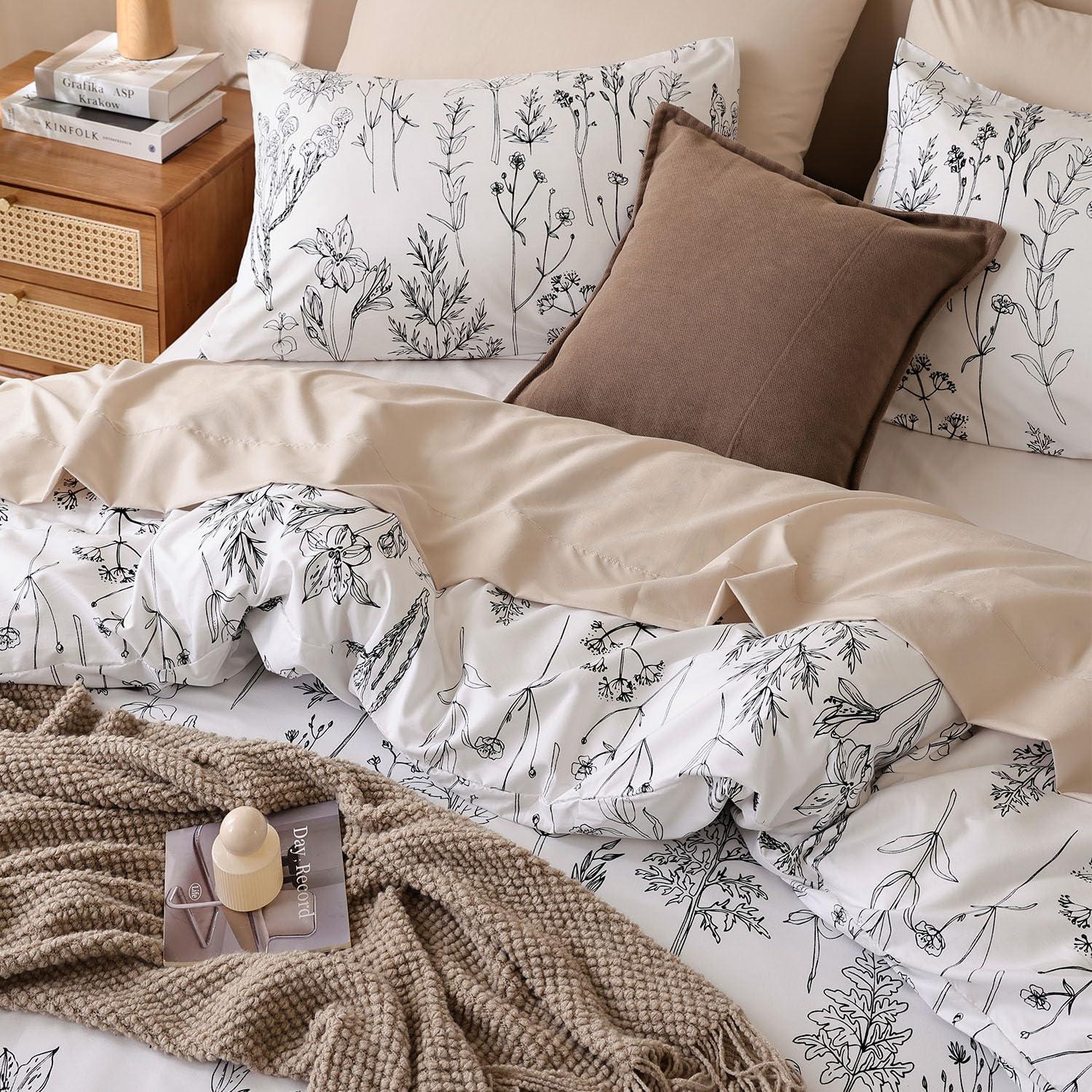 Queen Comforter Set - Floral Comforters Queen Size, White Comforter, 3 Pieces, 1 Comforter (90"x90") & 2 Pillow Cases (20"x26"), White