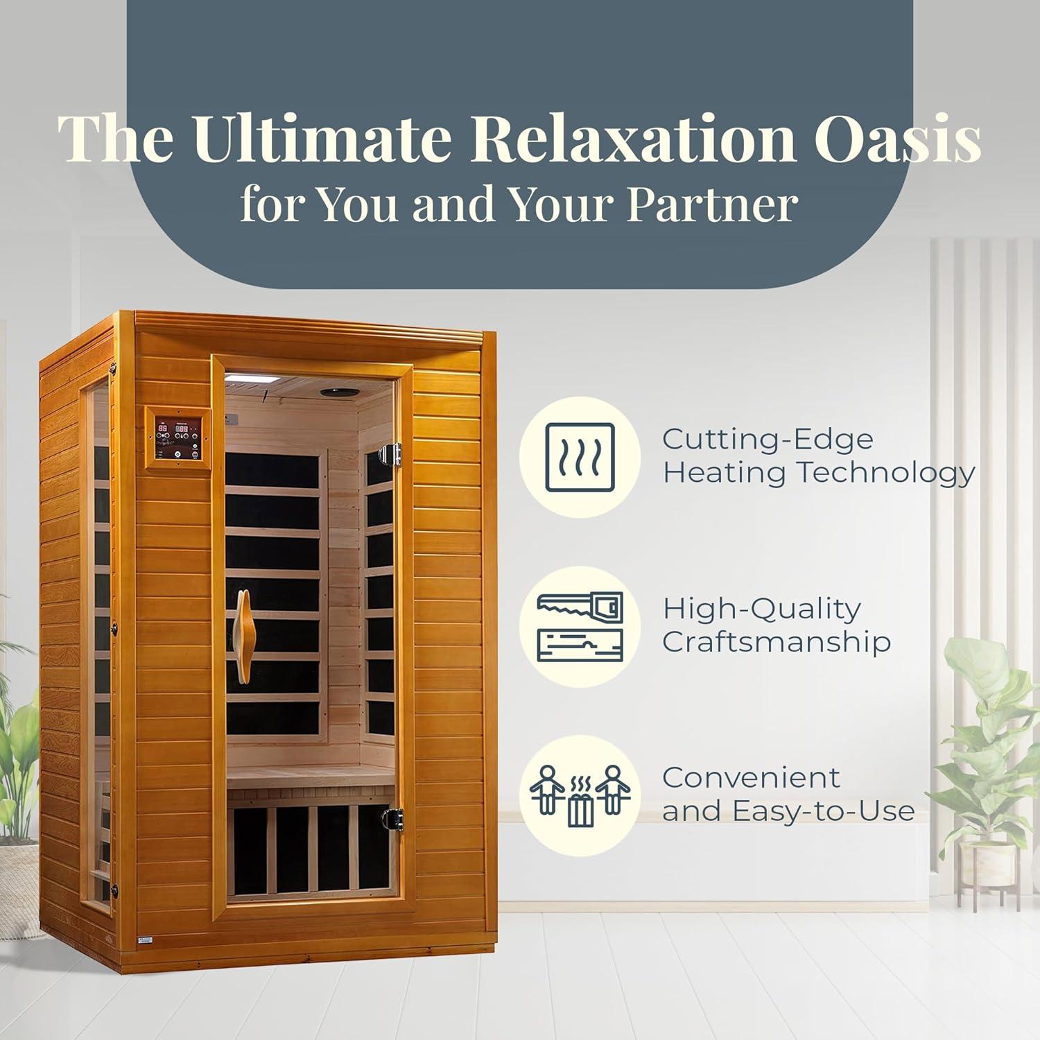 Honey Dark Stain Canadian Hemlock 2-Person Infrared Sauna