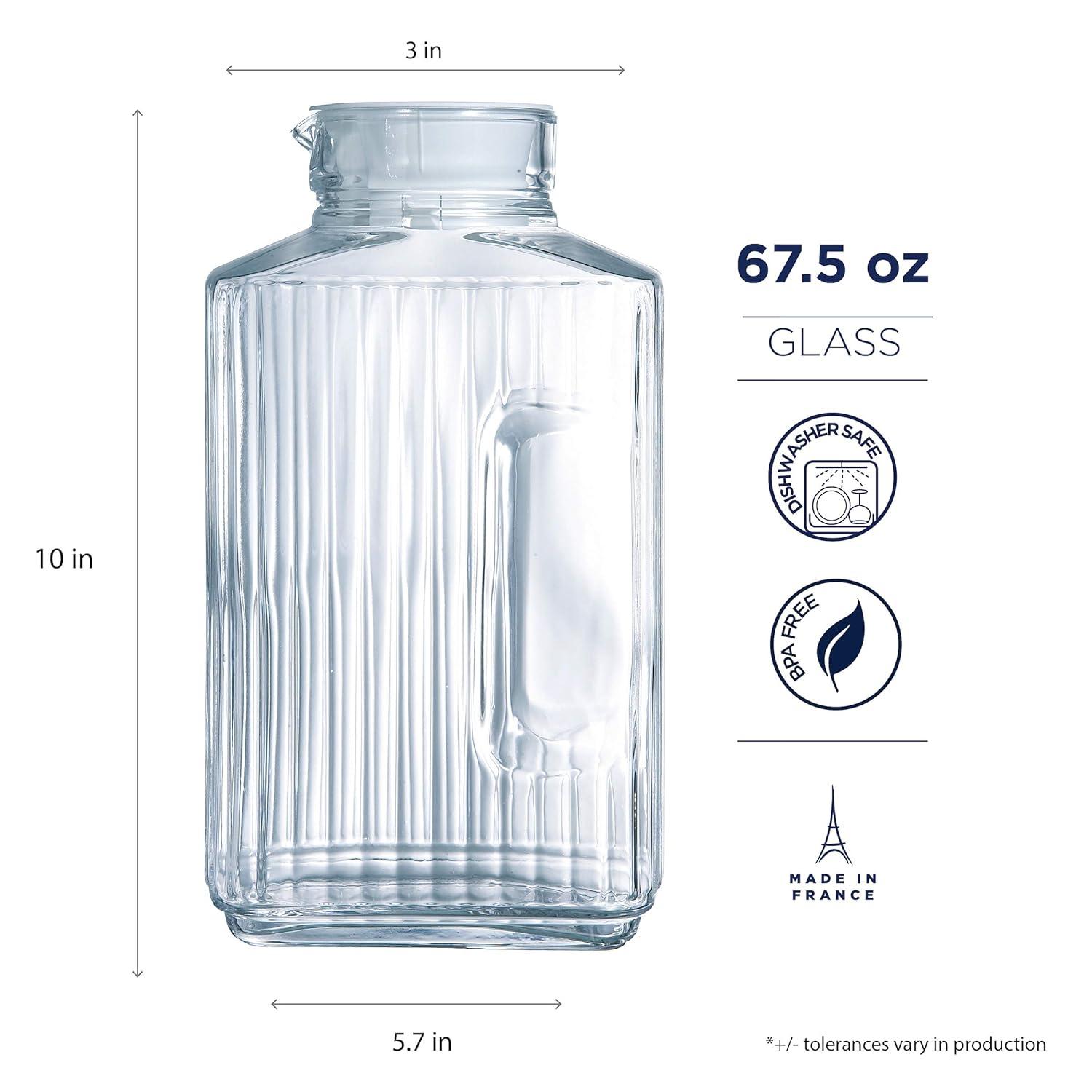 Luminarc Quadro 2-Liter Glass Pitcher with Lid, 67.5 Ounce, Clear/White