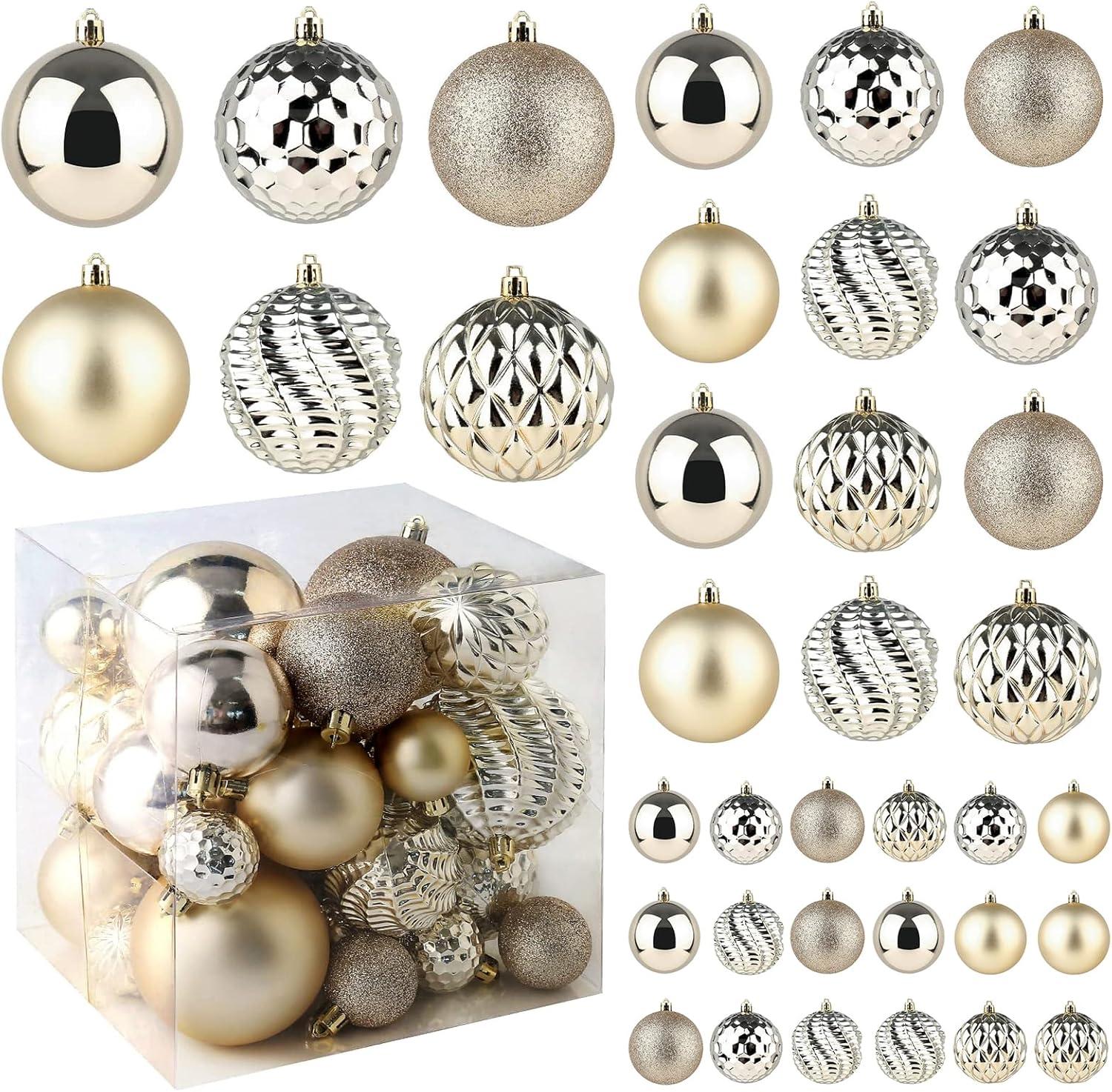 Champagne Gold Shatterproof Plastic Christmas Ornaments Set