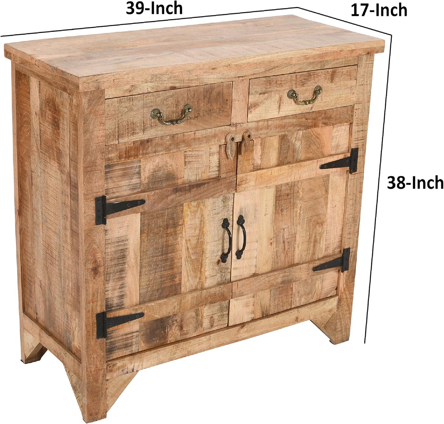 The Urban Port 39" Artisanal Farmhouse Style 2 Drawer Mango Wood Cabinet Console with 2 Door Storage Rustic Brown