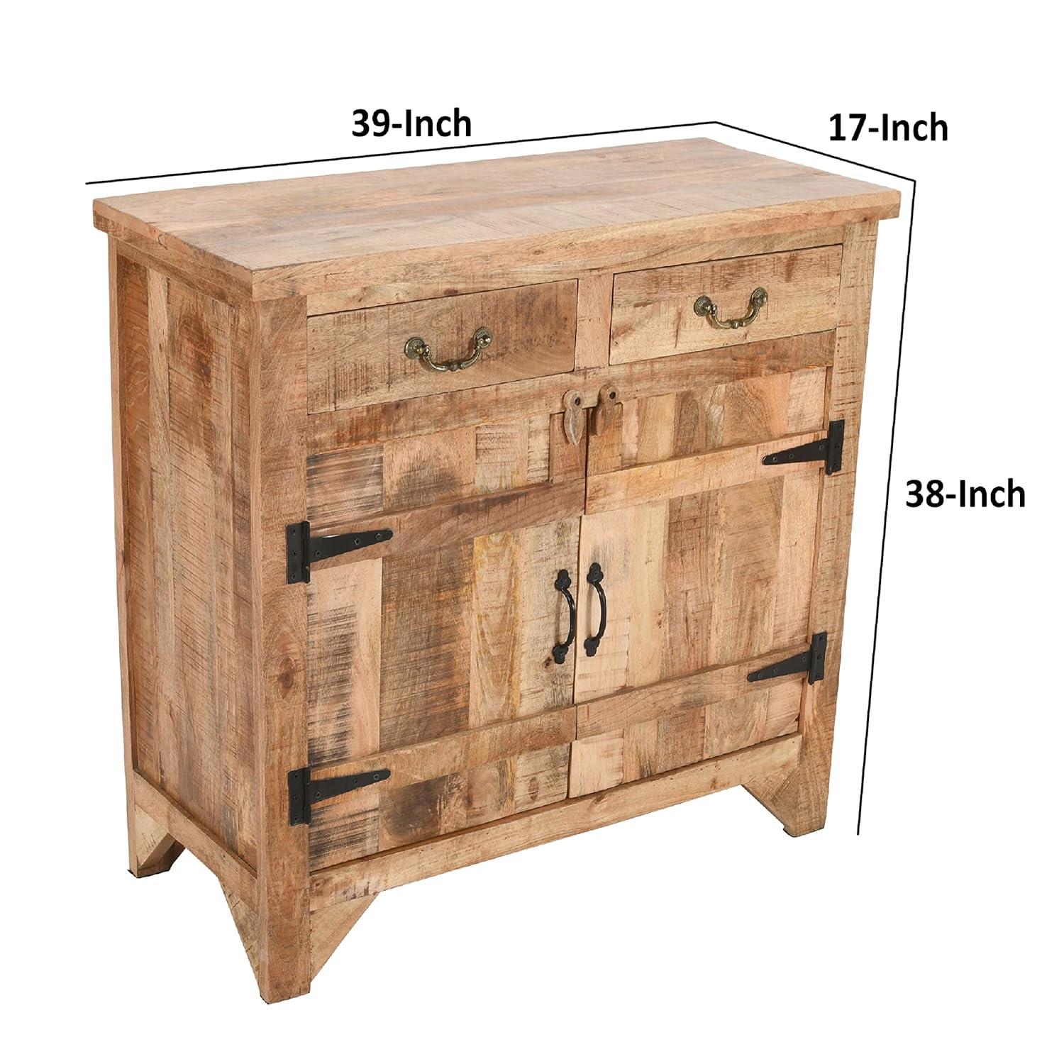 The Urban Port 39" Artisanal Farmhouse Style 2 Drawer Mango Wood Cabinet Console with 2 Door Storage Rustic Brown