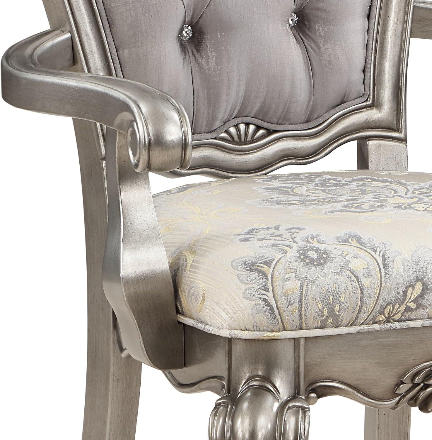 26" Ariadne Dining Chair Velvet, Antique Platinum Finish - Acme Furniture: No Assembly, Wood Frame