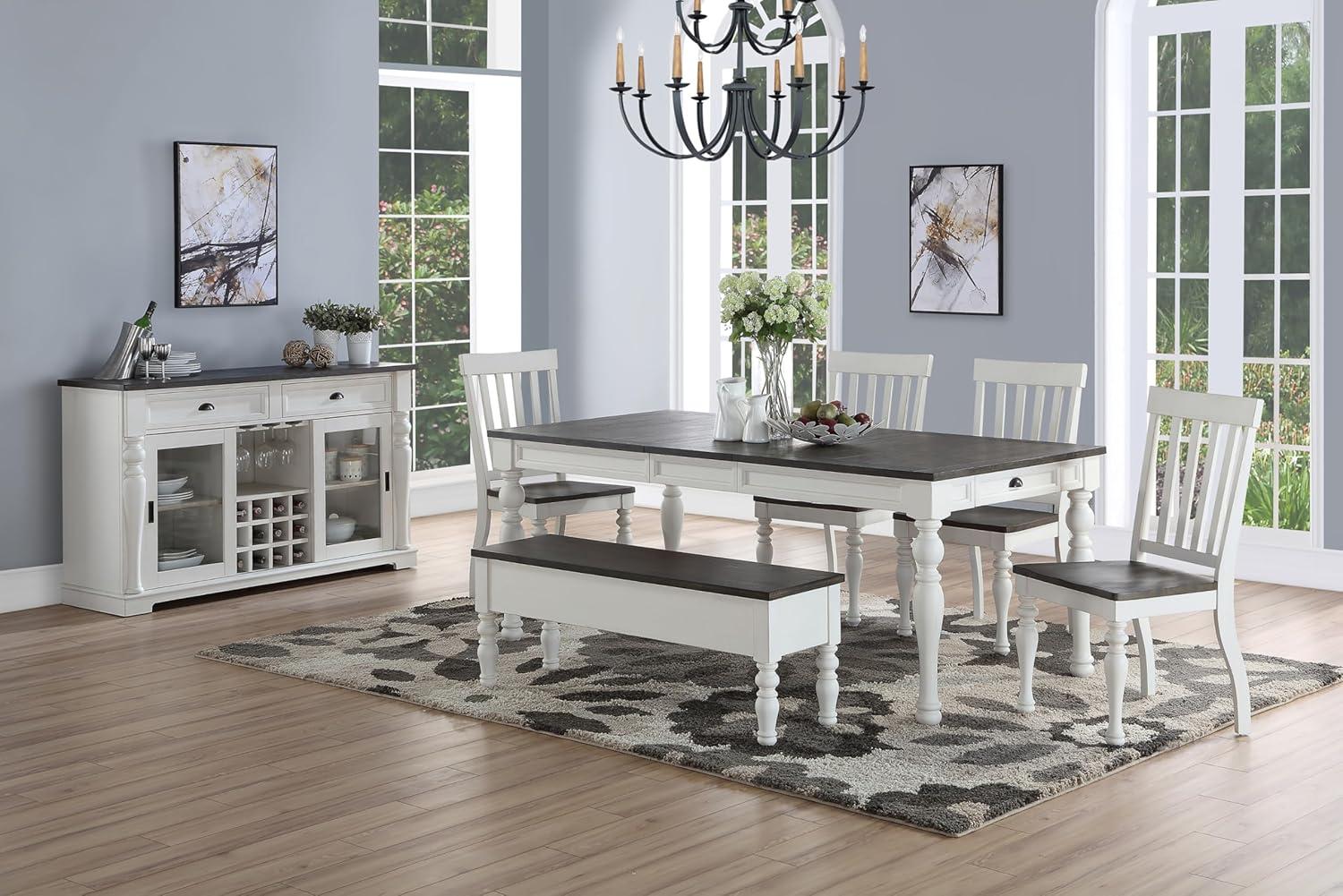 Transitional White Extendable Farmhouse Dining Table
