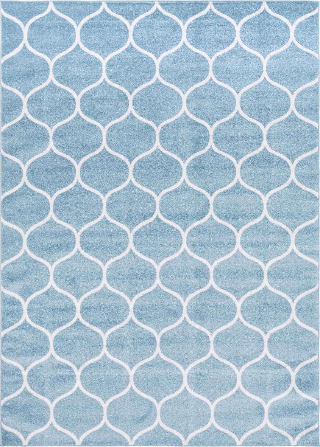 Unique Loom Trellis Frieze Collection Area Rug - Rounded (8' x 11' Rectangle Light Blue/Ivory)