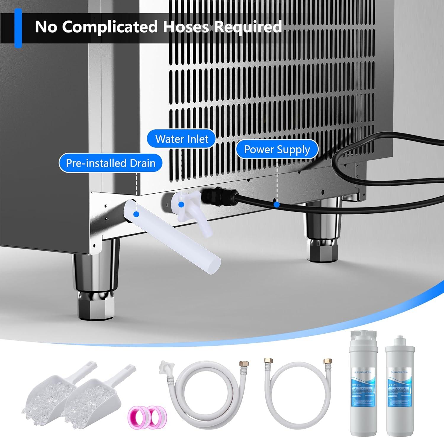 Coolake Commercial Ice Maker Machine 450lbs/24h With 130lbs Storage, Stainless Steel Under Counter Ice Maker, Descaling Water Filter, Ice Ready In 5-15 Min For Home Bar, Doe Etl Approval