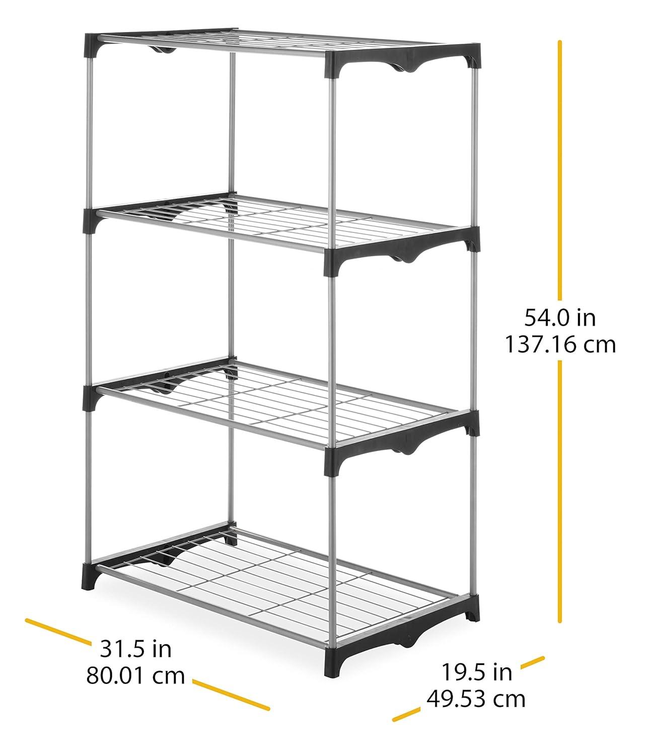 Whitmor 4-Tier Freestanding Metal Shelf Tower Closet System, Black & Silver